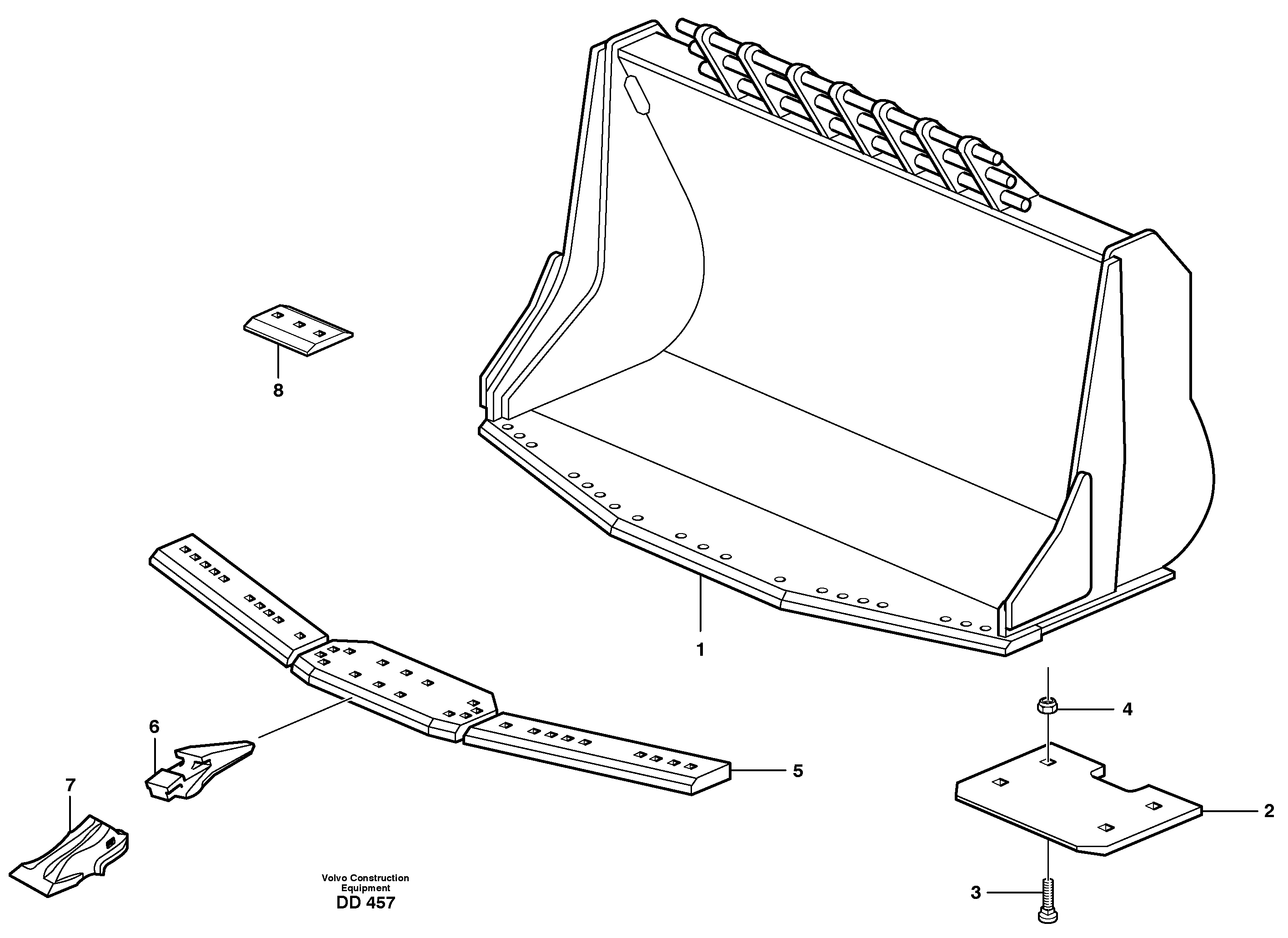 Схема запчастей Volvo EC300 - 66303 Bucket,spade nose, alt. edge savers or teeth ATTACHMENTS ATTACHMENTS BUCKETS