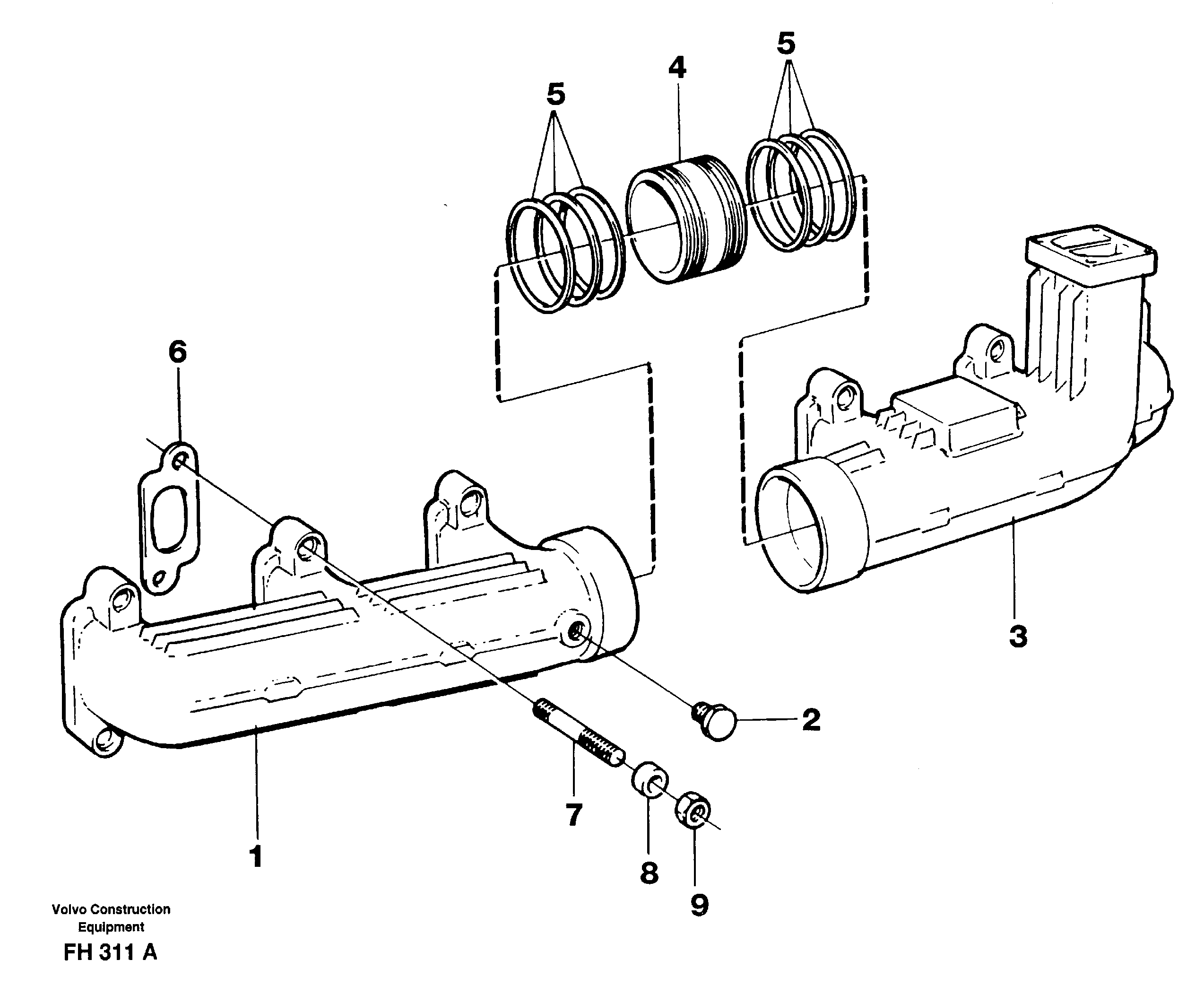 Схема запчастей Volvo EC300 - 58822 Exhaust manifold and installation components EC300 ?KERMAN ?KERMAN EC300