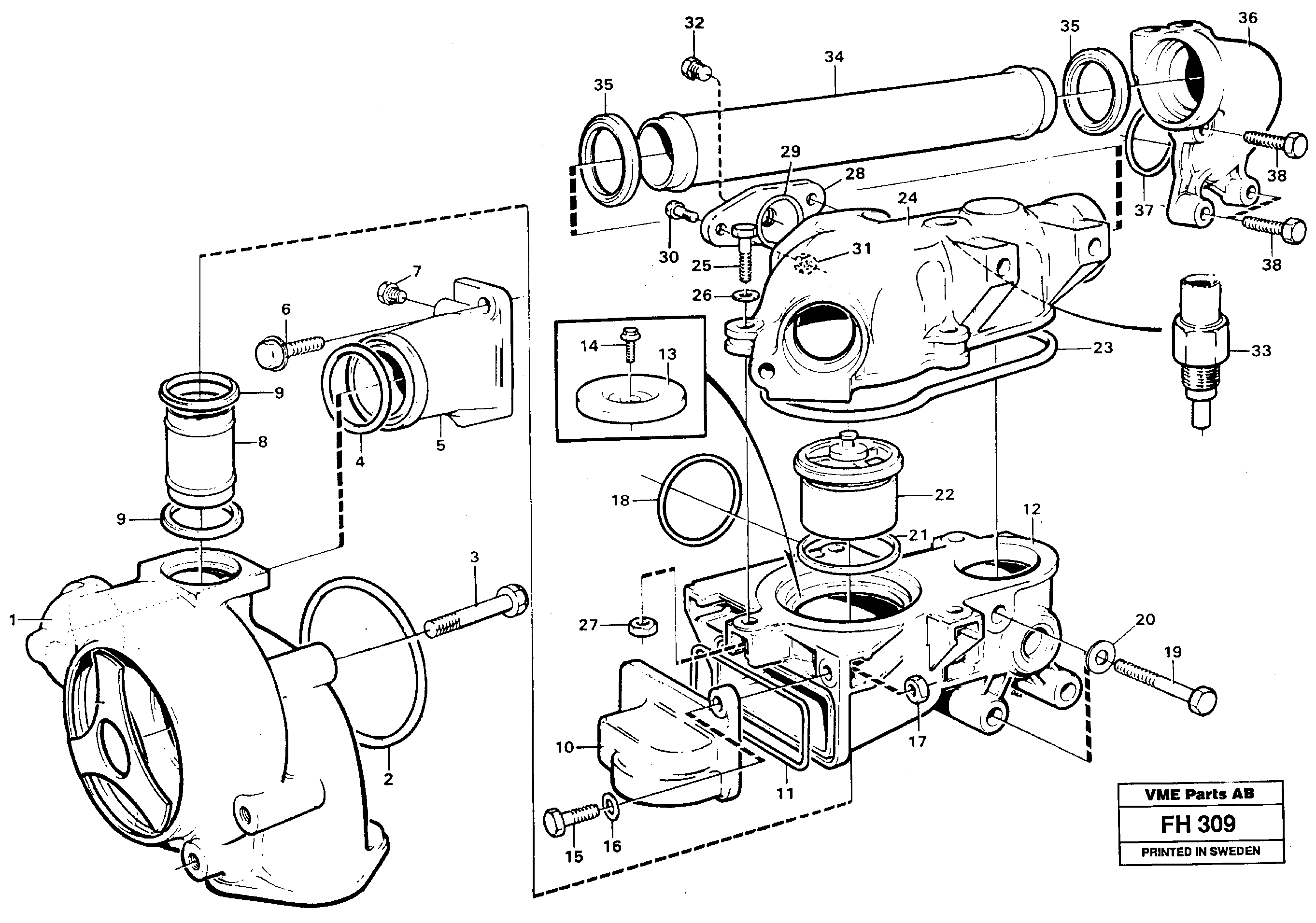 Схема запчастей Volvo EC300 - 27796 Water pump and thermostat EC300 ?KERMAN ?KERMAN EC300