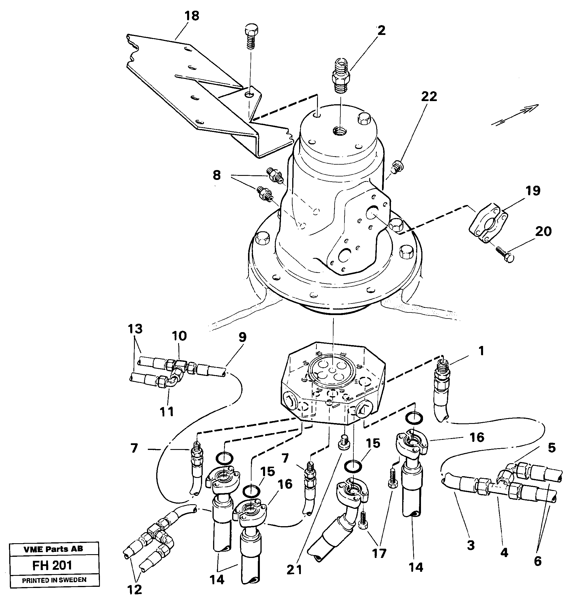 Схема запчастей Volvo EC300 - 39086 Centre passage with hoses and fittings EC300 ?KERMAN ?KERMAN EC300