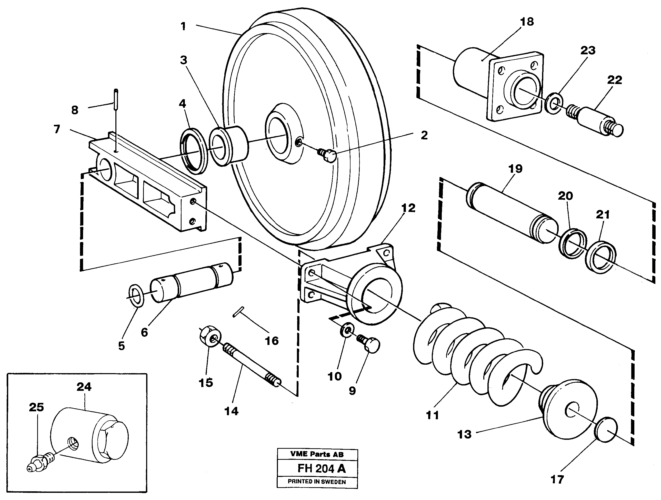 Схема запчастей Volvo EC300 - 39087 Front idler with spring package and tension cylinder EC300 ?KERMAN ?KERMAN EC300