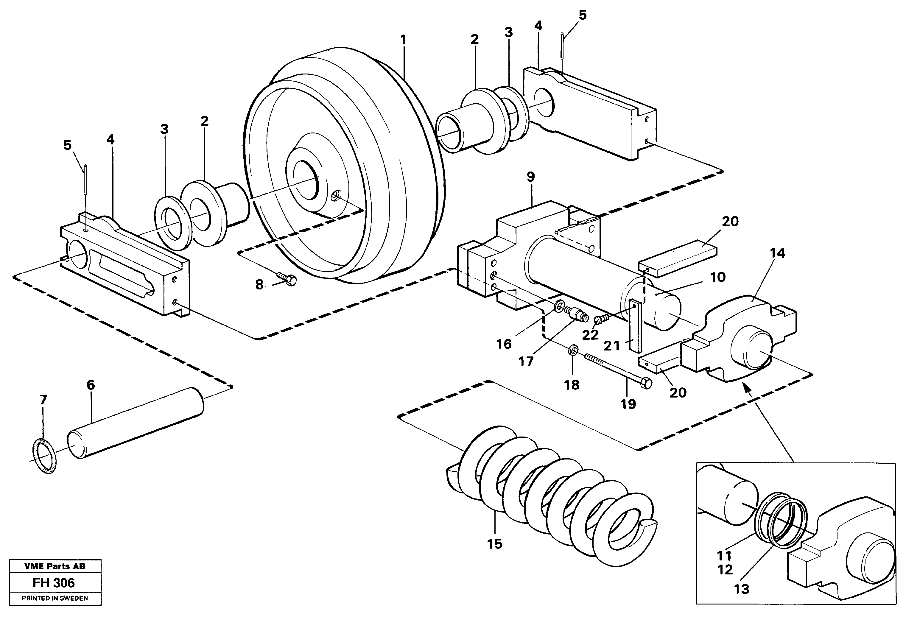 Схема запчастей Volvo EC300 - 39089 Front idler with spring package and tension cylinder EC300 ?KERMAN ?KERMAN EC300