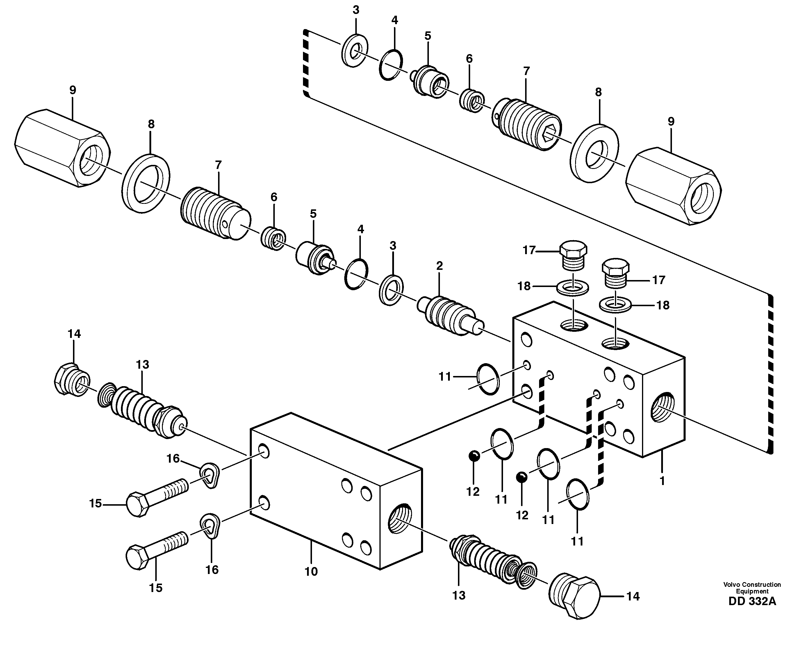 Схема запчастей Volvo EC300 - 34343 Valve, circuit body and return valve ATTACHMENTS ATTACHMENTS BUCKETS
