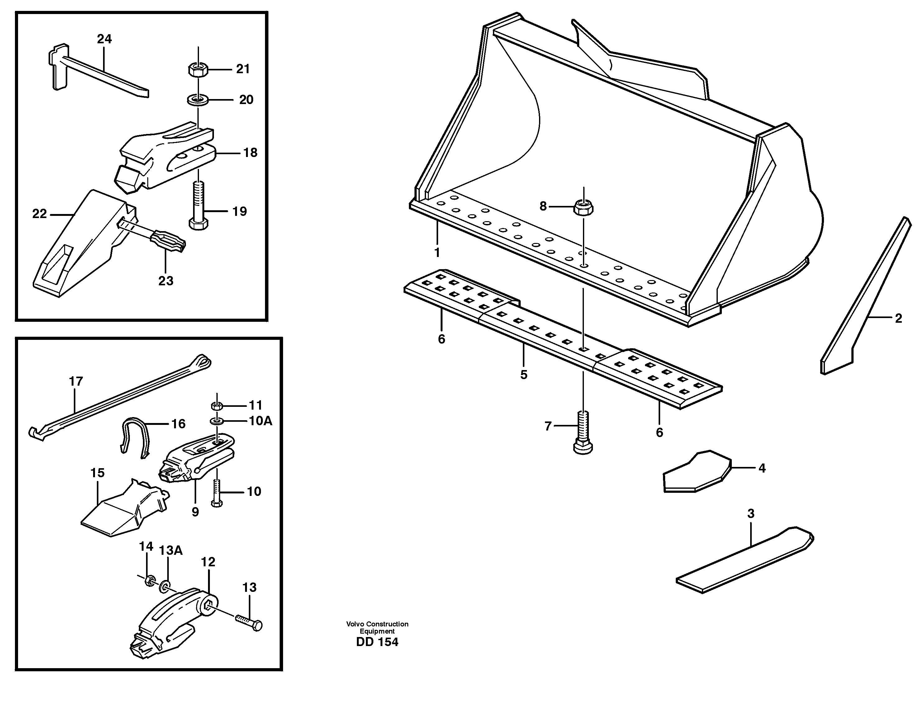 Схема запчастей Volvo EC300 - 71678 Bucket, straight lip, alt. edge savers or teeth ATTACHMENTS ATTACHMENTS BUCKETS