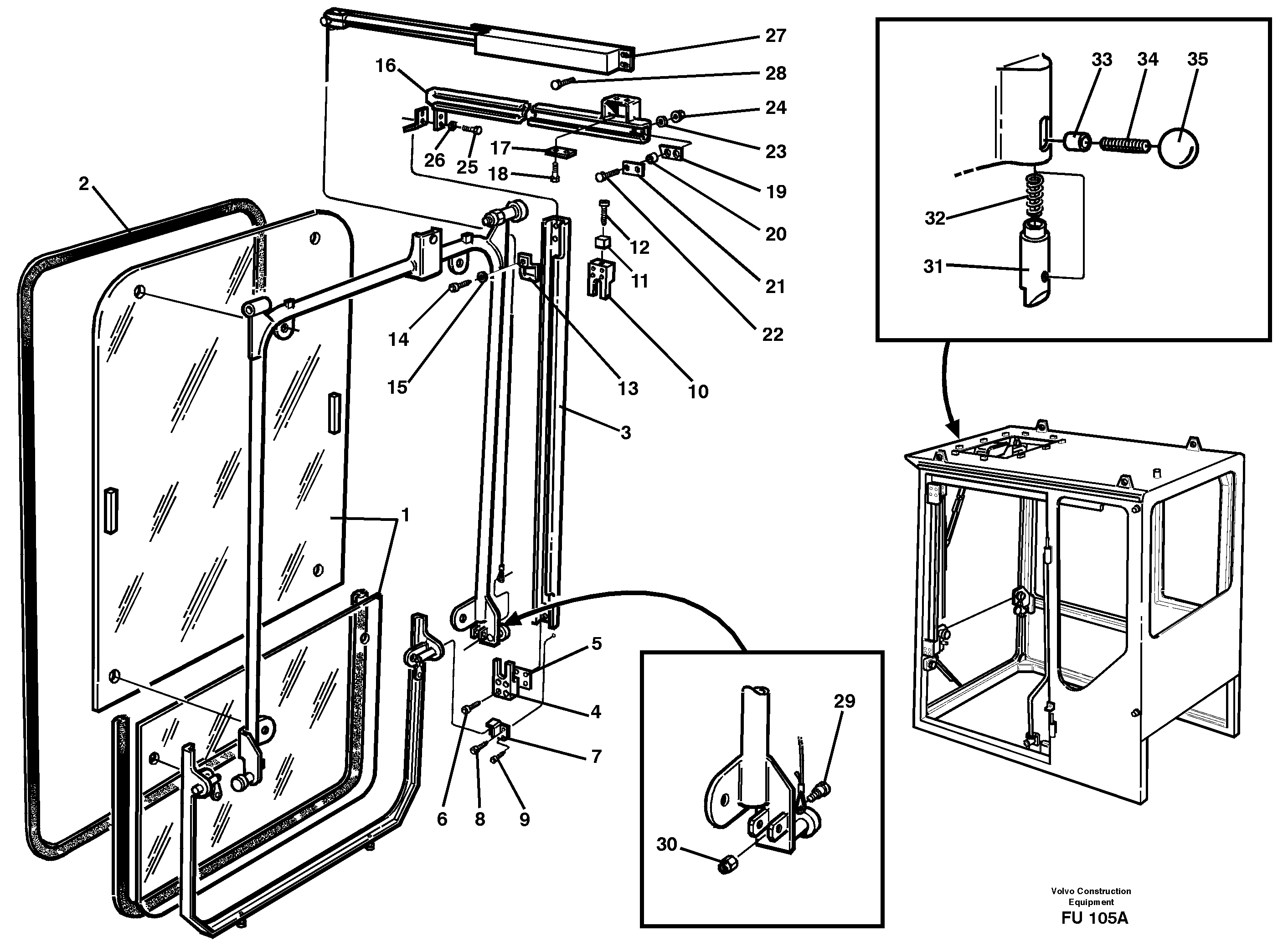 Схема запчастей Volvo EC390 - 47875 Front window, Lifting device EC390 SER NO 1001-