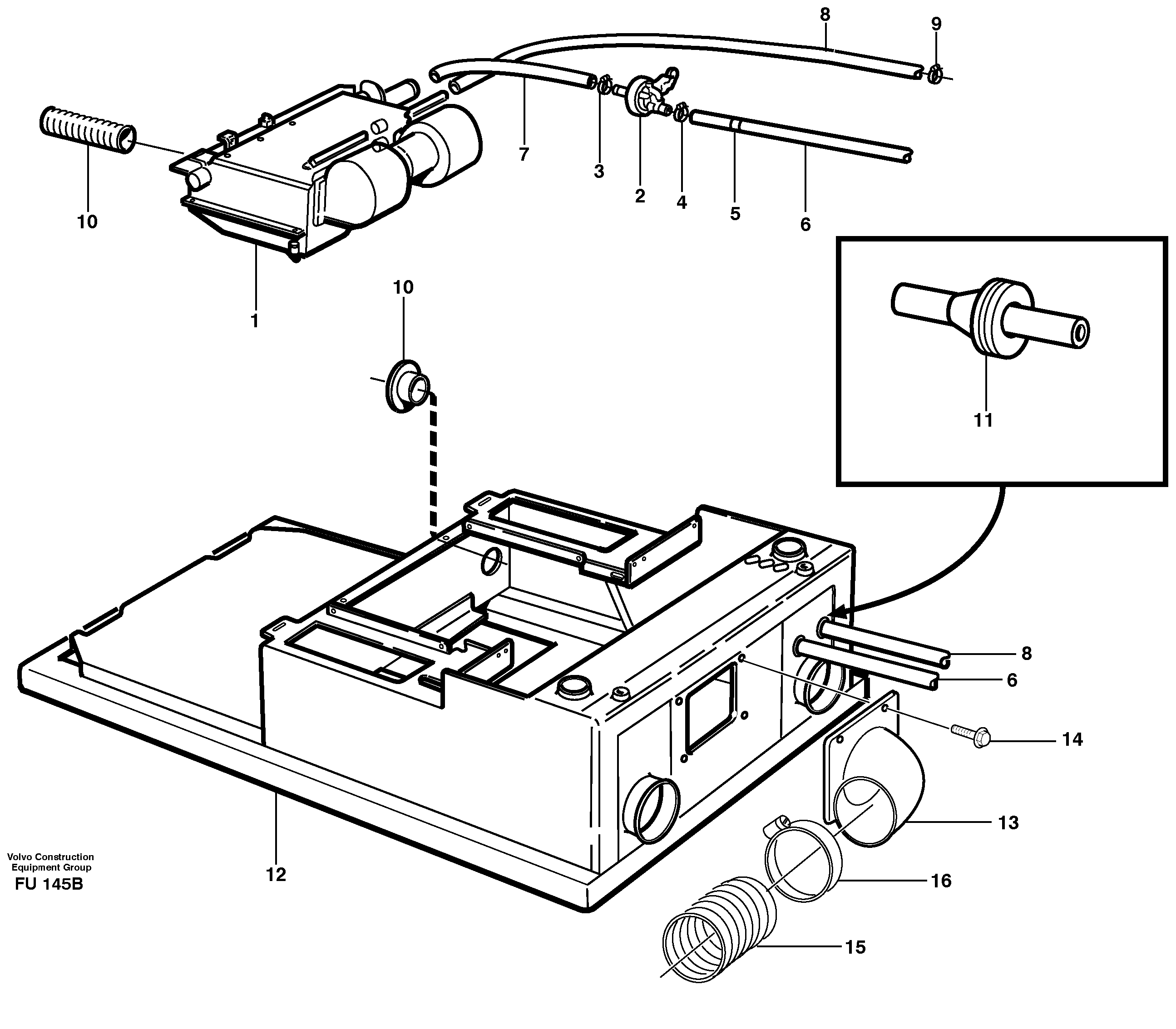 Схема запчастей Volvo EC390 - 78120 Cab heater with connectors EC390 SER NO 1001-