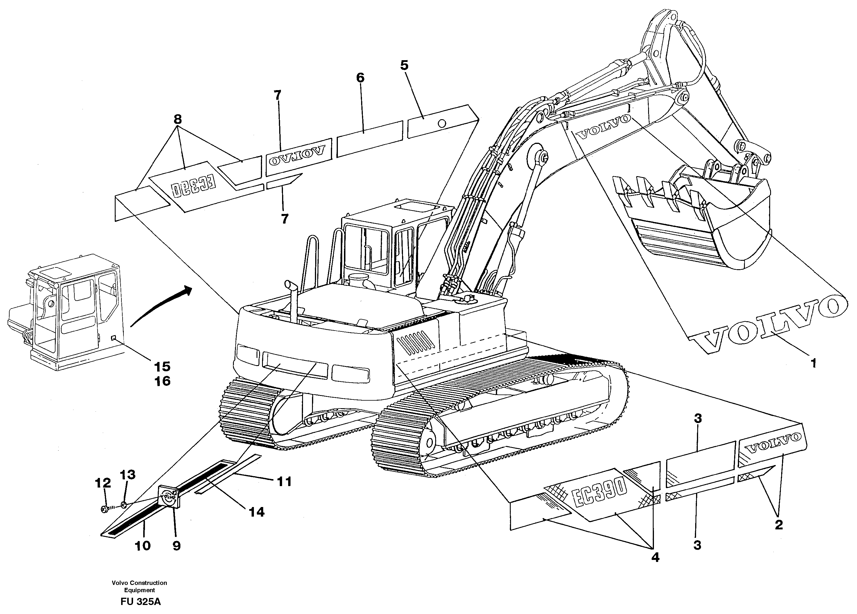 Схема запчастей Volvo EC390 - 27068 Decor stripes, outer location EC390 SER NO 1001-