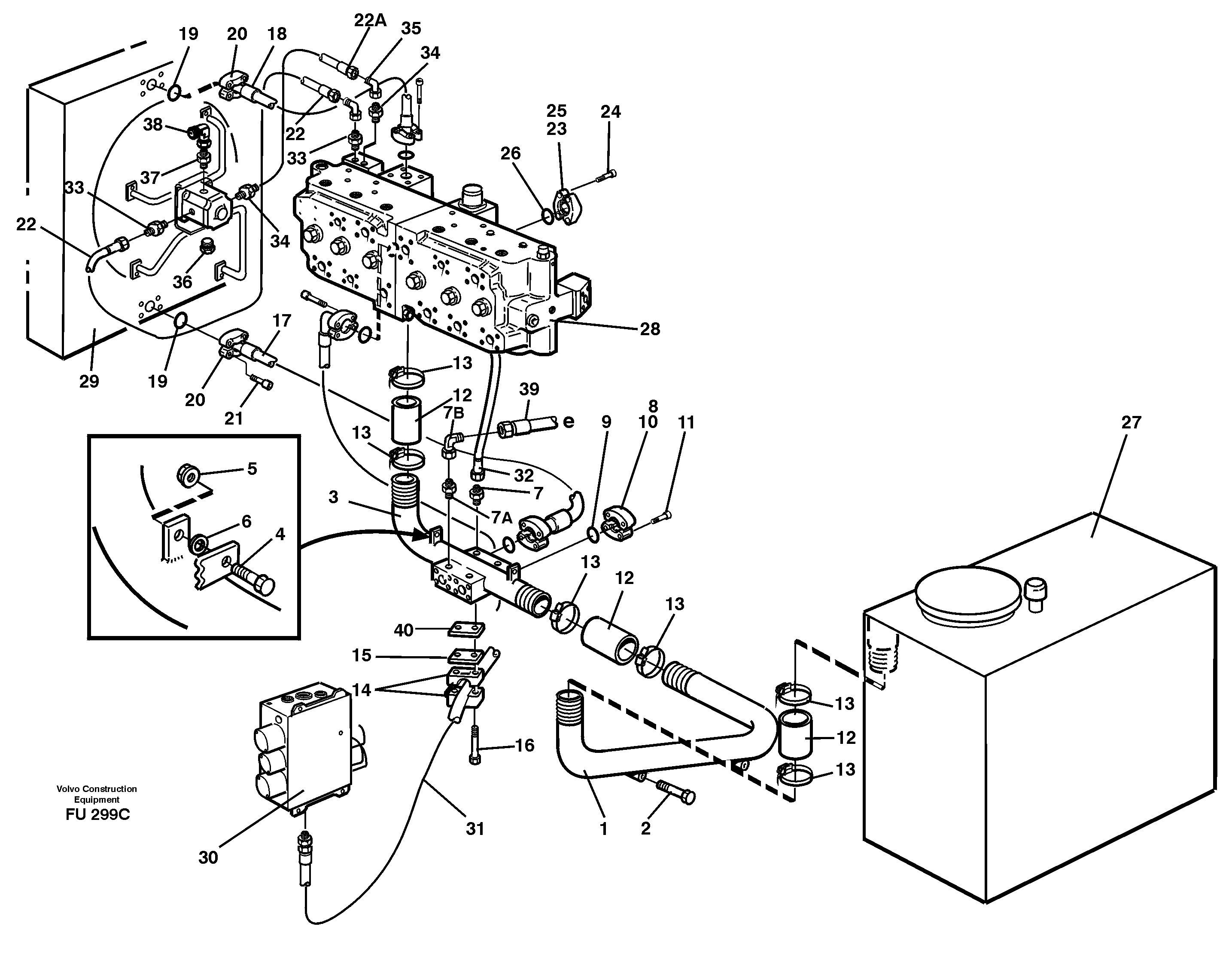 Схема запчастей Volvo EC390 - 18574 Hydraulic system, return lines EC390 SER NO 1001-