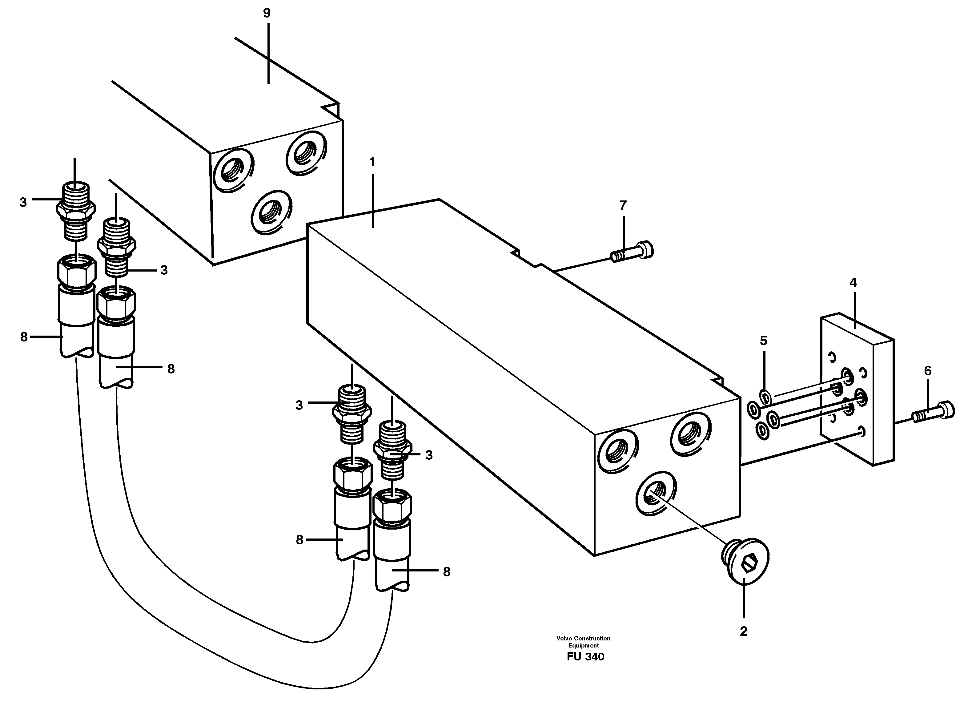 Схема запчастей Volvo EC390 - 10399 Mounting plate solenoid valve EC390 SER NO 1001-