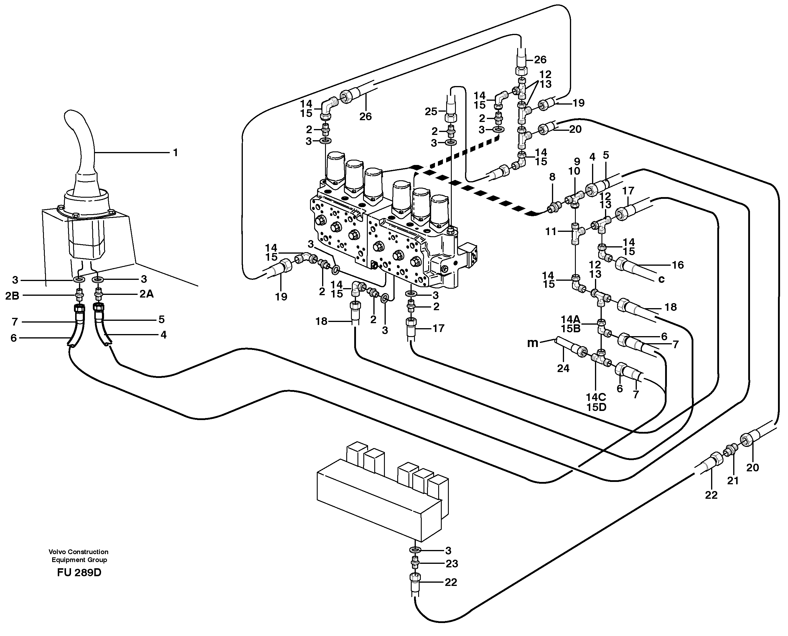 Схема запчастей Volvo EC390 - 14377 Servo hydraulics, dipper arm EC390 SER NO 1001-