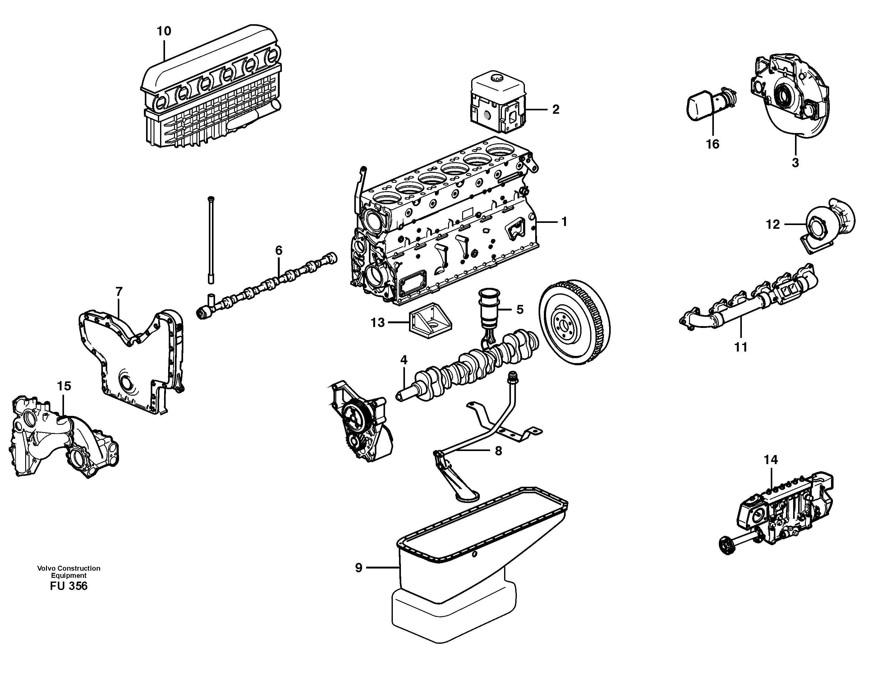 Схема запчастей Volvo EC390 - 6486 Двигатель в сборе EC390 SER NO 1001-