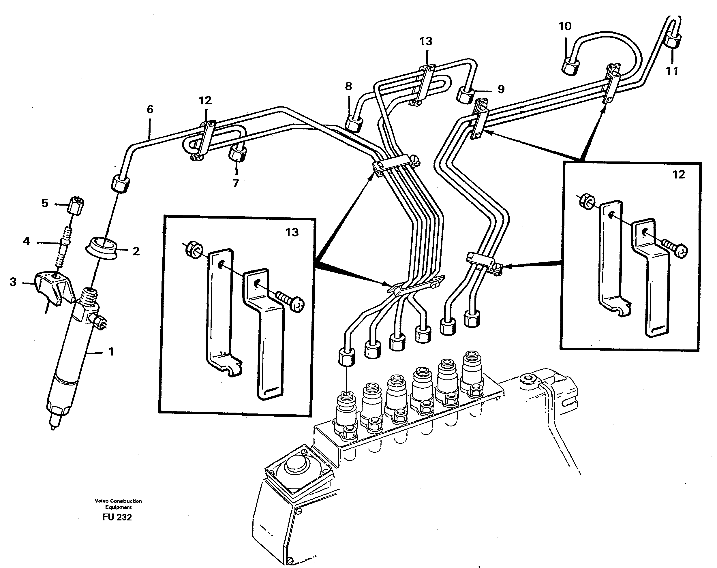 Схема запчастей Volvo EC390 - 26435 Fuel lines, injectors EC390 SER NO 1001-