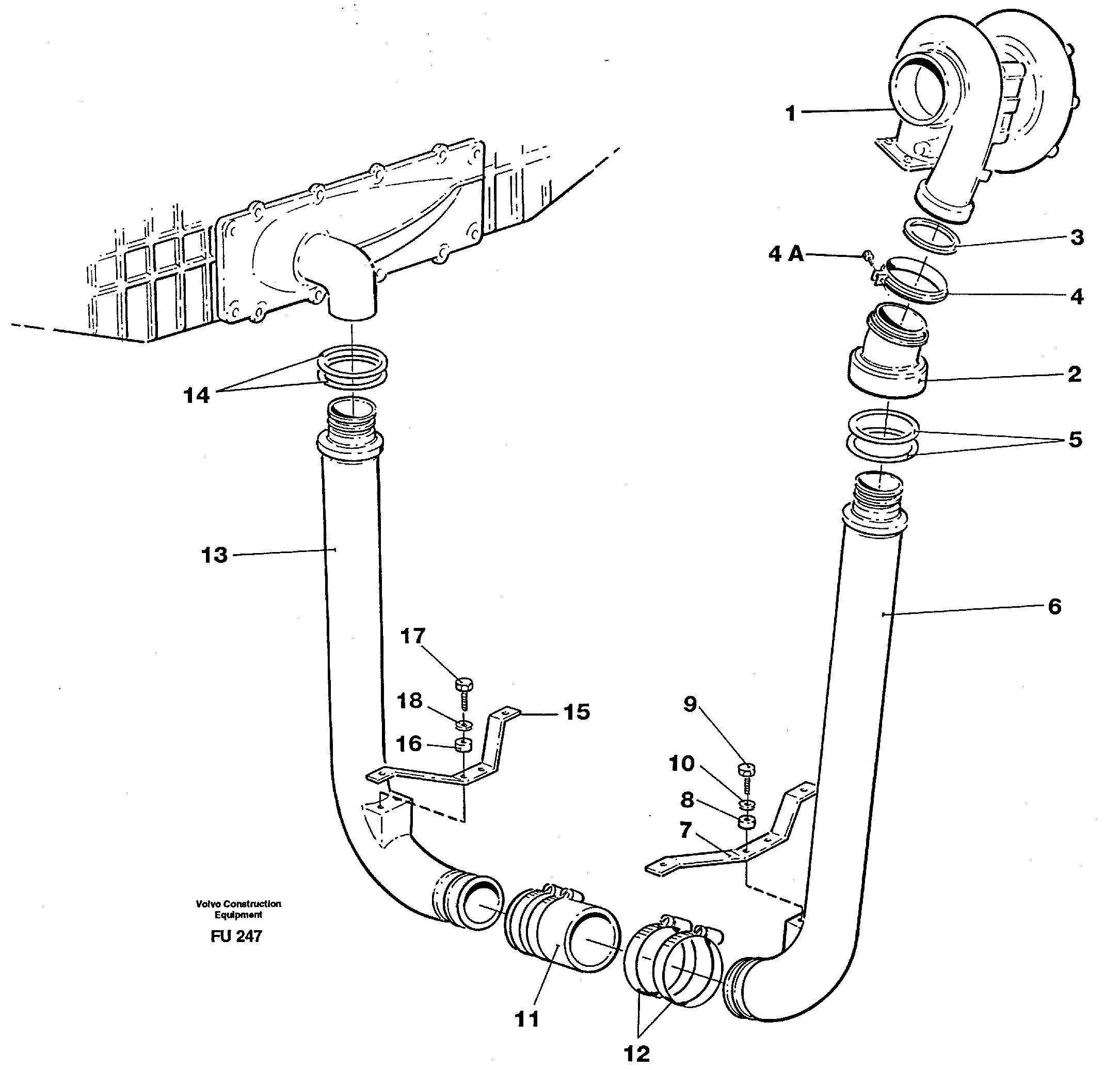 Схема запчастей Volvo EC390 - 30491 Exhaust system: Intercooler - Turbicharger EC390 SER NO 1001-
