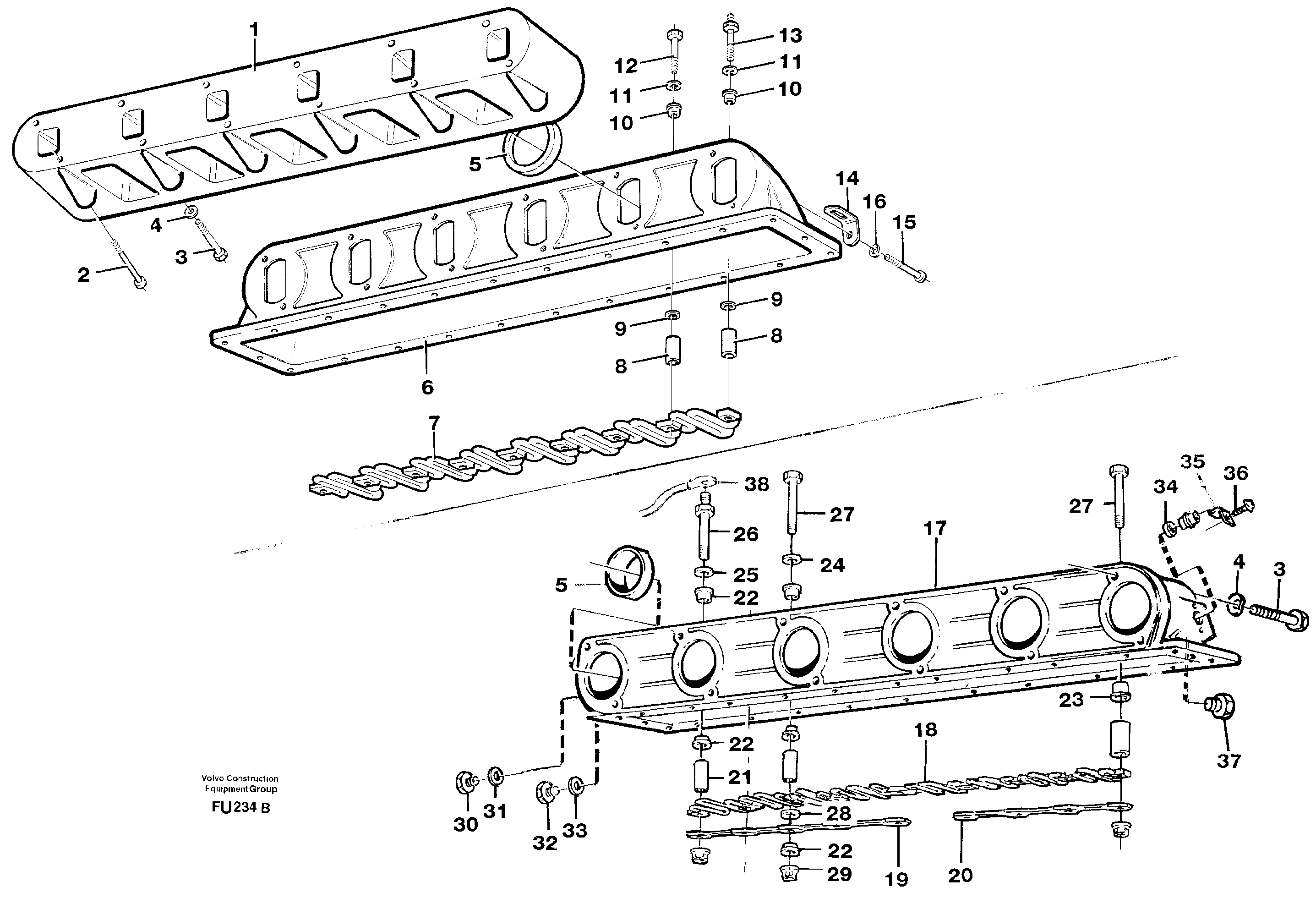 Схема запчастей Volvo EC390 - 82566 Induction manifold with fitting parts EC390 SER NO 1001-