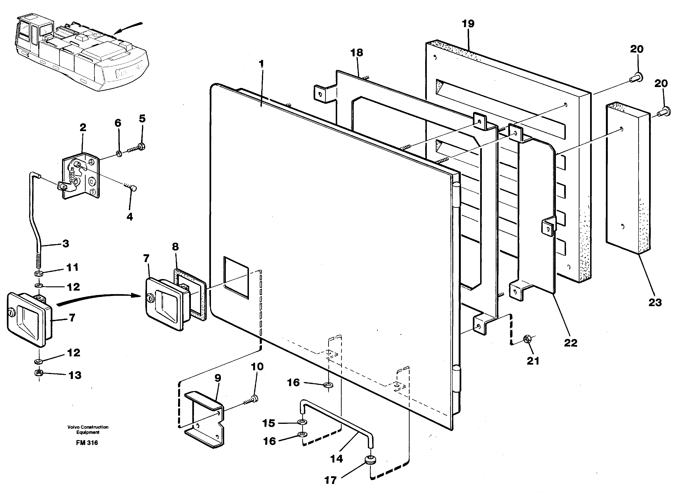 Схема запчастей Volvo EC650 - 33454 Front door, right EC650 ?KERMAN ?KERMAN EC650 SER NO - 538