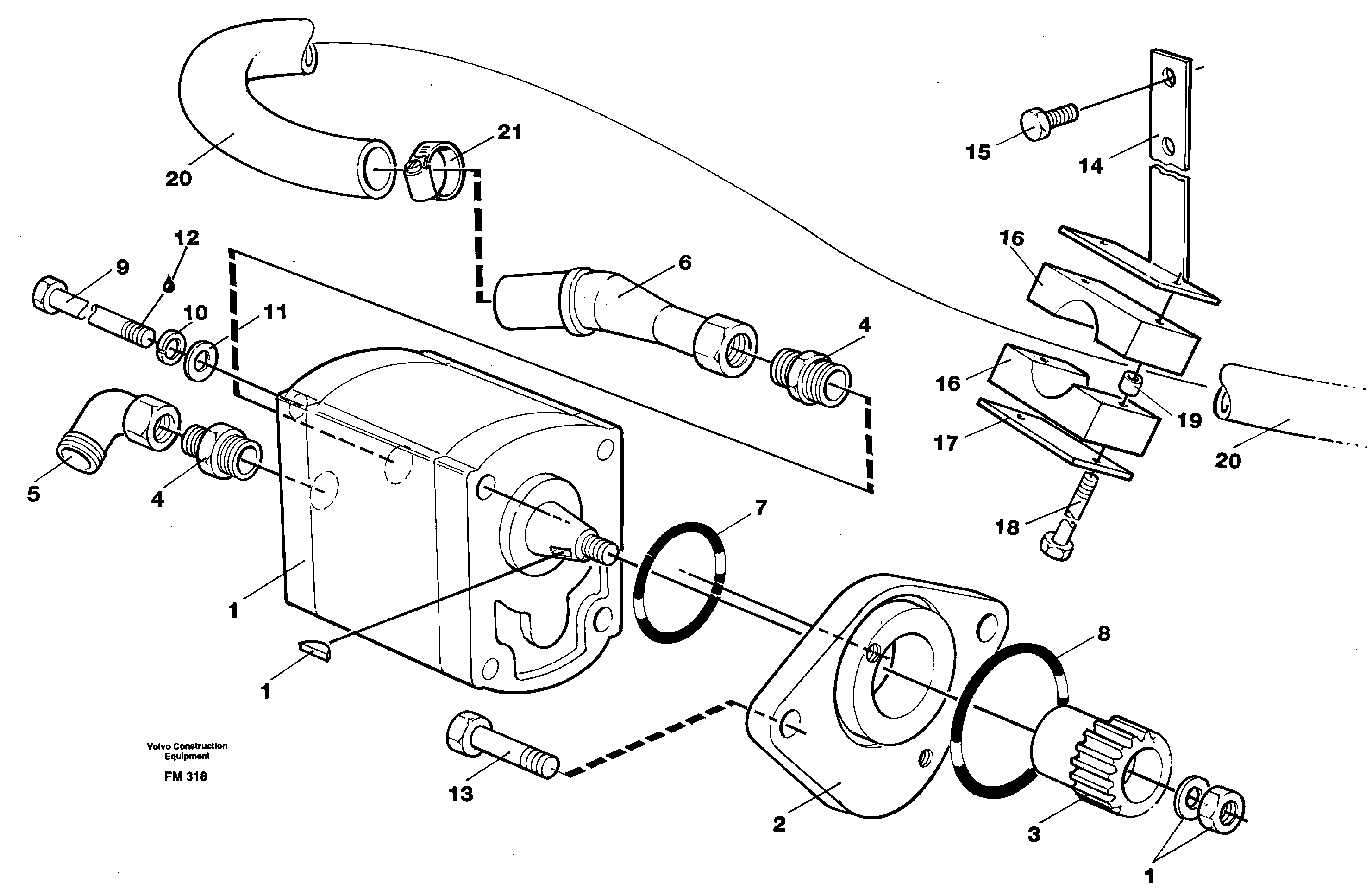 Схема запчастей Volvo EC650 - 100372 Servo pump with assembly parts EC650 ?KERMAN ?KERMAN EC650 SER NO - 538