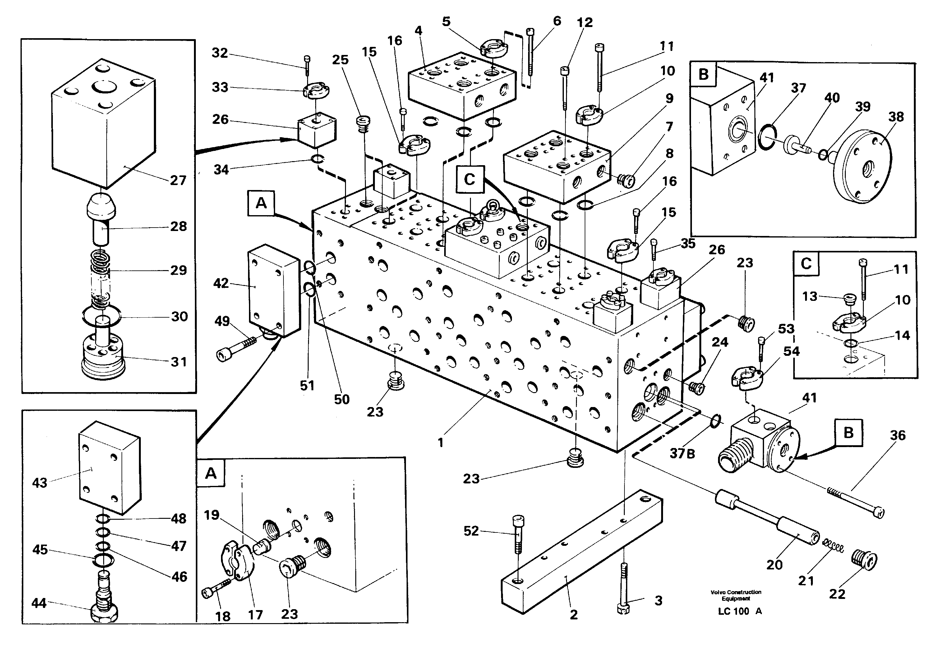 Схема запчастей Volvo EC650 - 30104 Main valve assembly block EC650 SER NO 539-618