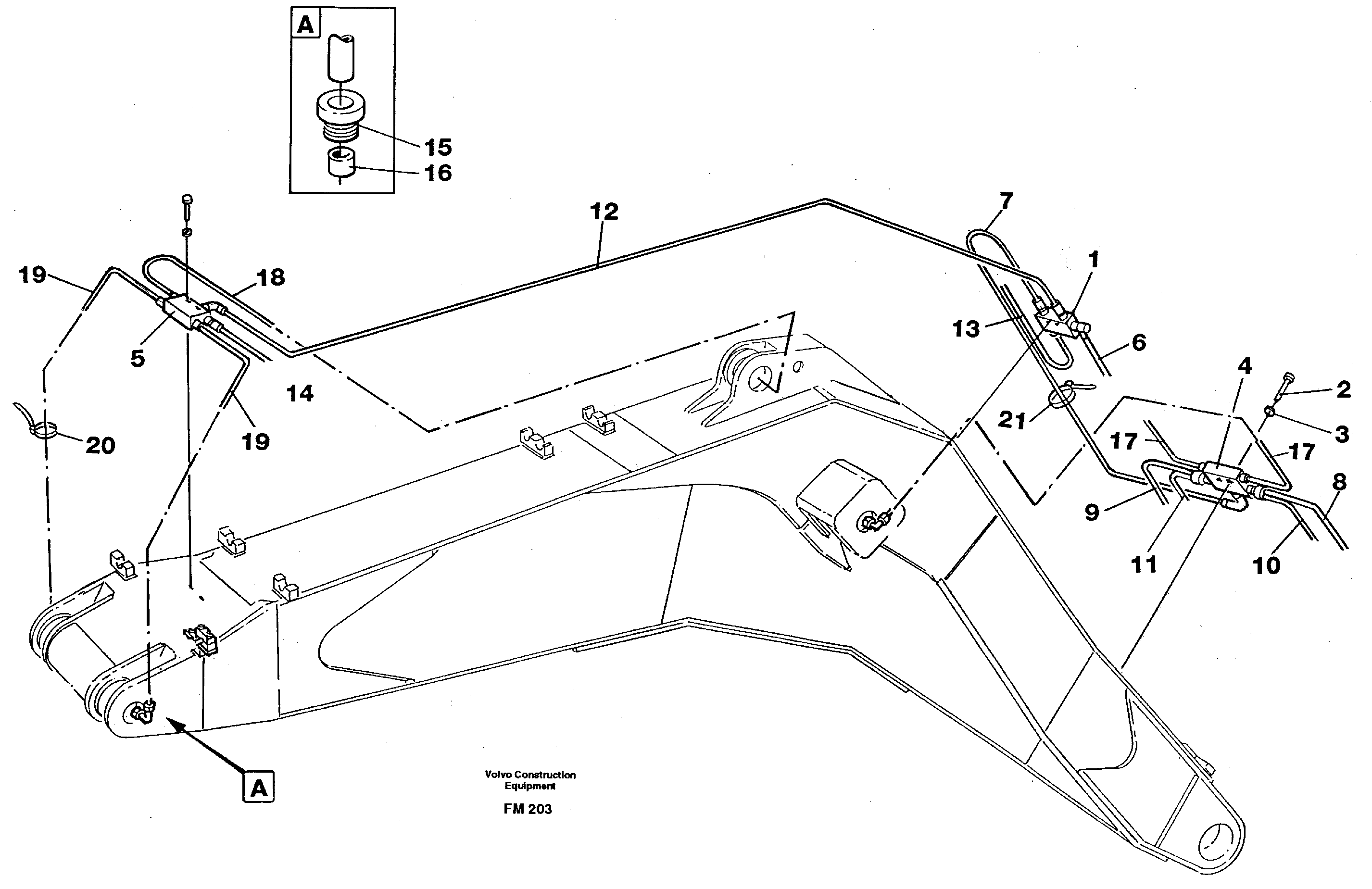 Схема запчастей Volvo EC650 - 37075 Automatic backhoe boom, lubrication 6,6m Mass excavation EC650 ?KERMAN ?KERMAN EC650 SER NO - 538