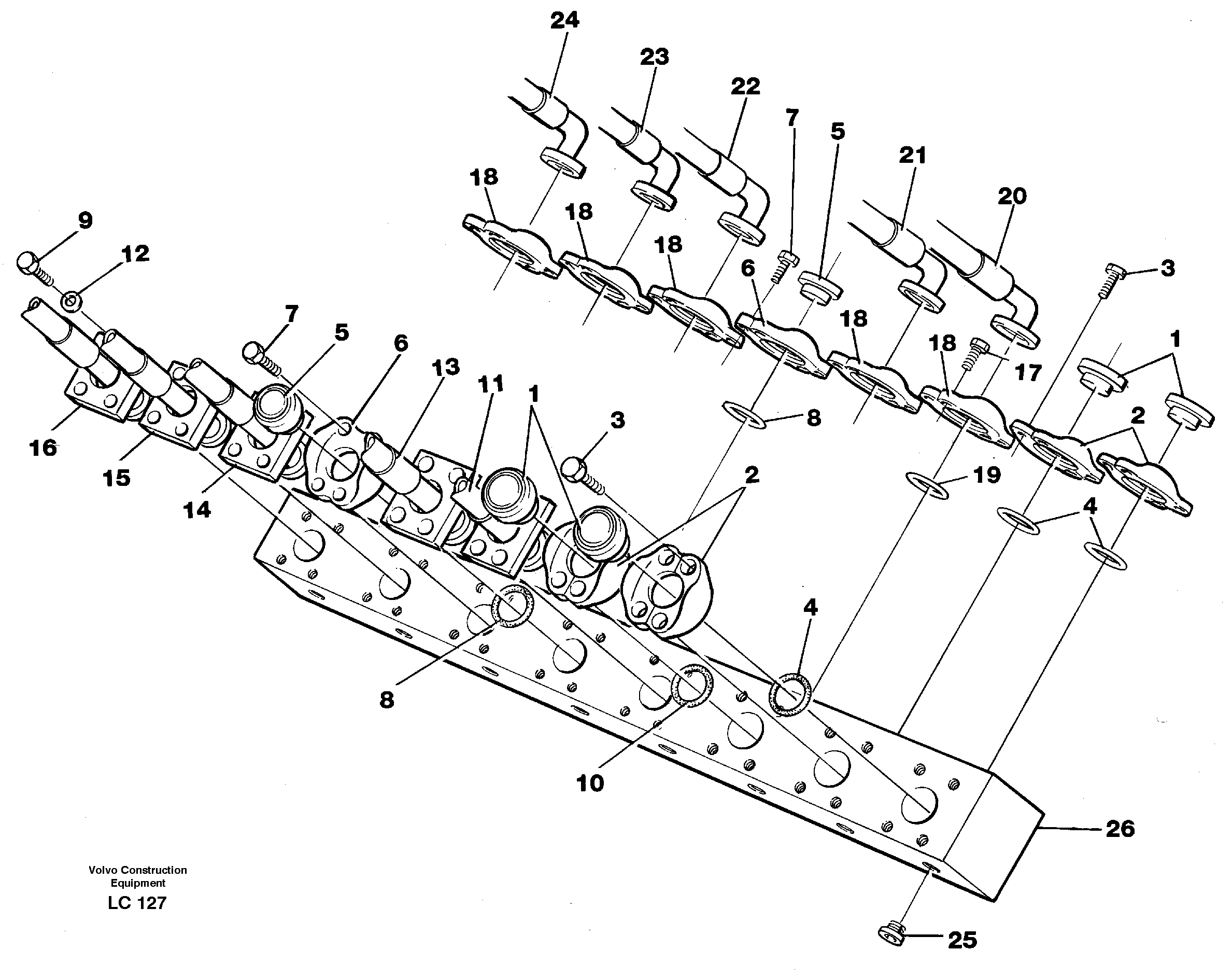 Схема запчастей Volvo EC650 - 21538 Conneection block with hoses EC650 SER NO 539-618