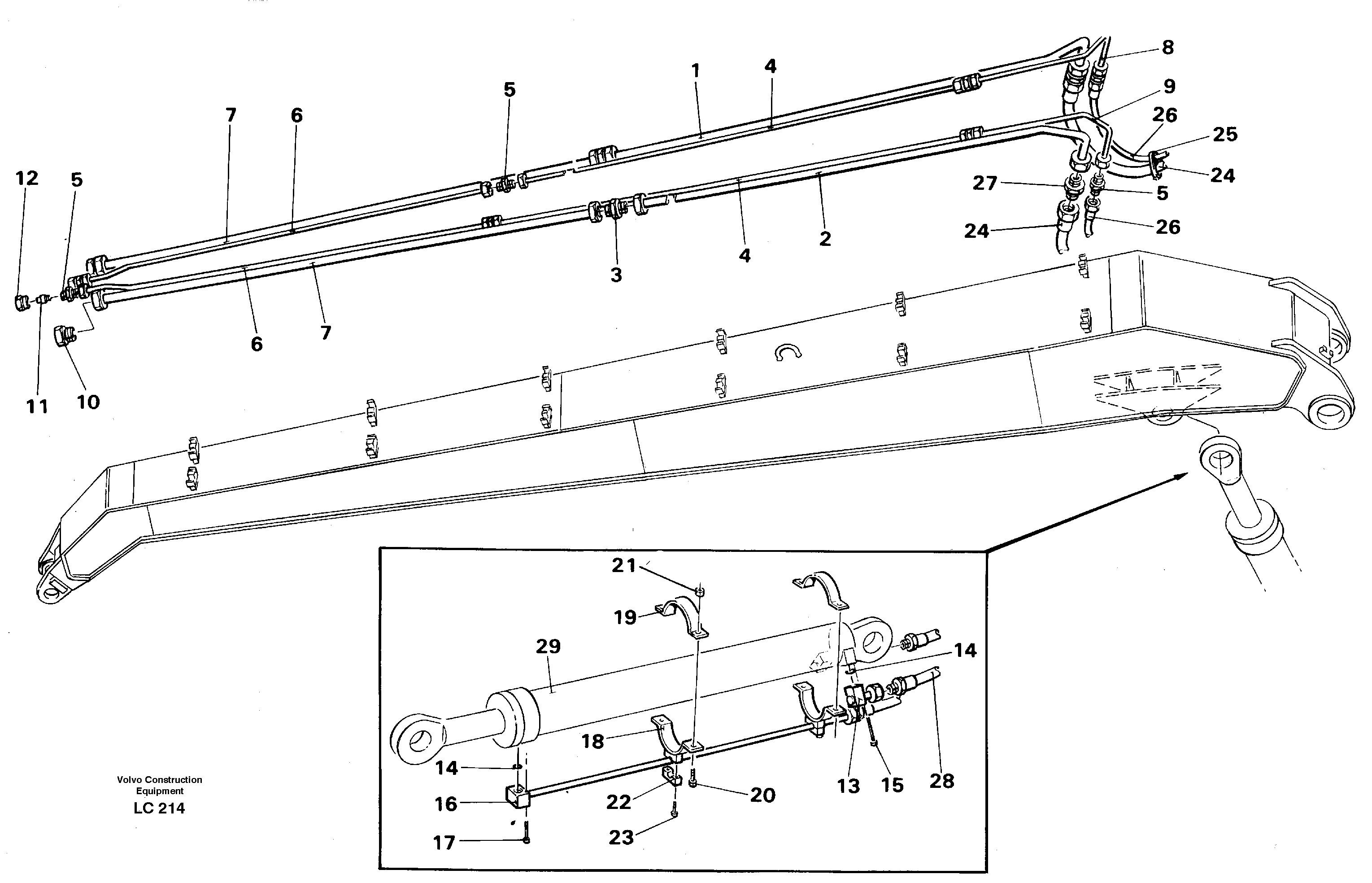 Схема запчастей Volvo EC650 - 30094 Hydraulic system, dipper arm, handling equipment EC650 SER NO 539-618