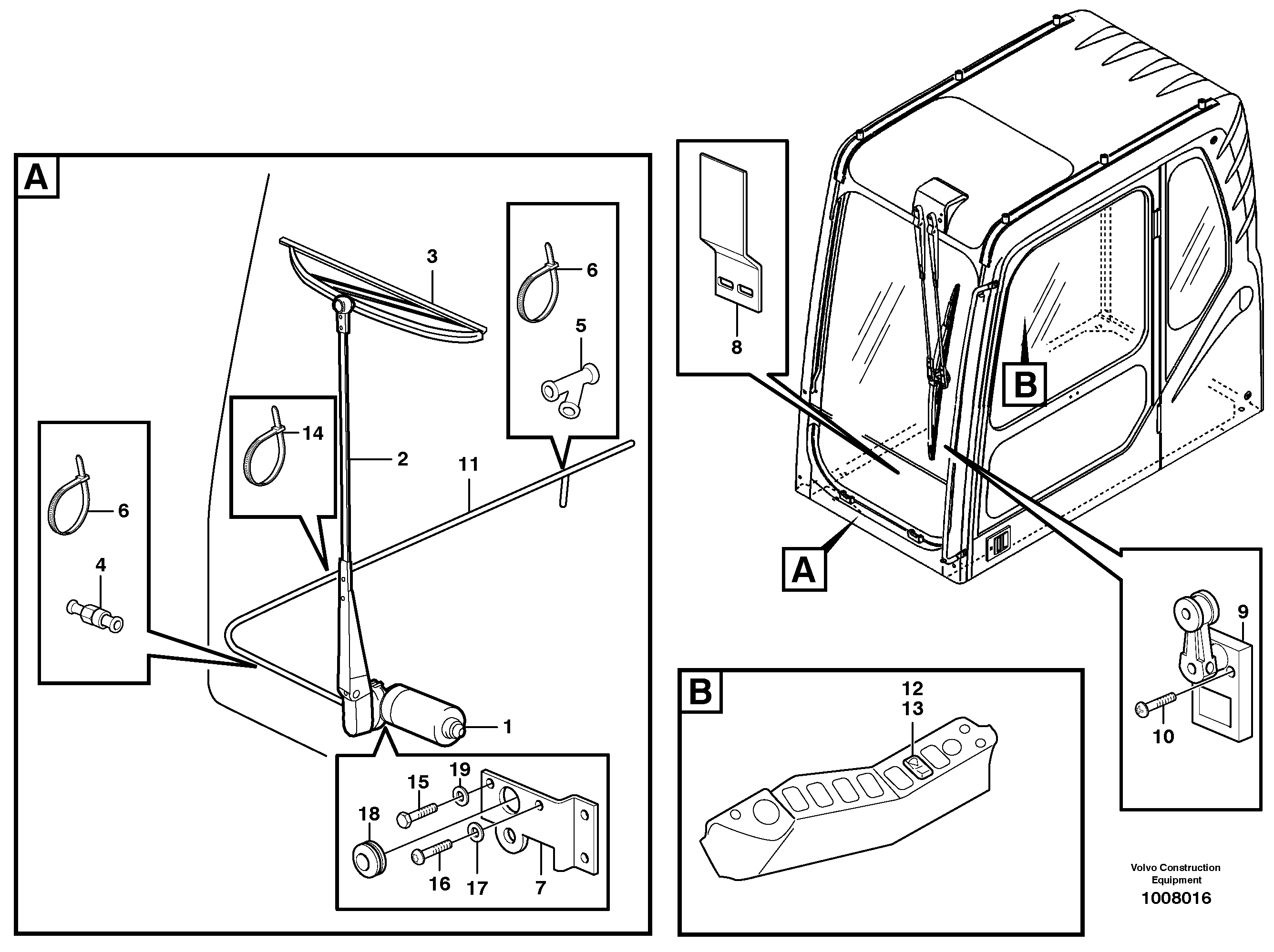 Схема запчастей Volvo EW160B - 60179 Windscreen wiper, lower EW160B