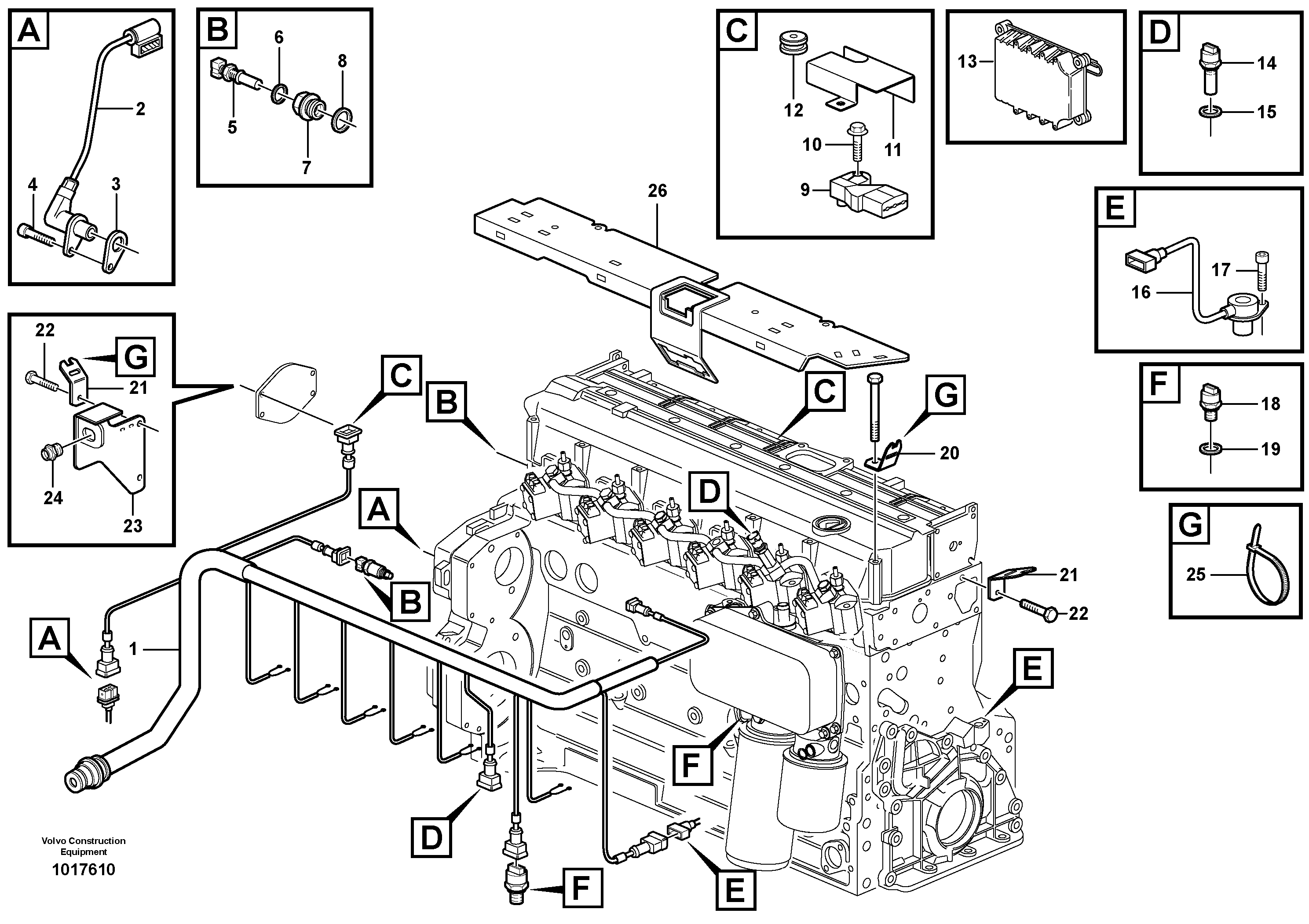 Схема запчастей Volvo EW160B - 7153 Cable harness, engine EW160B