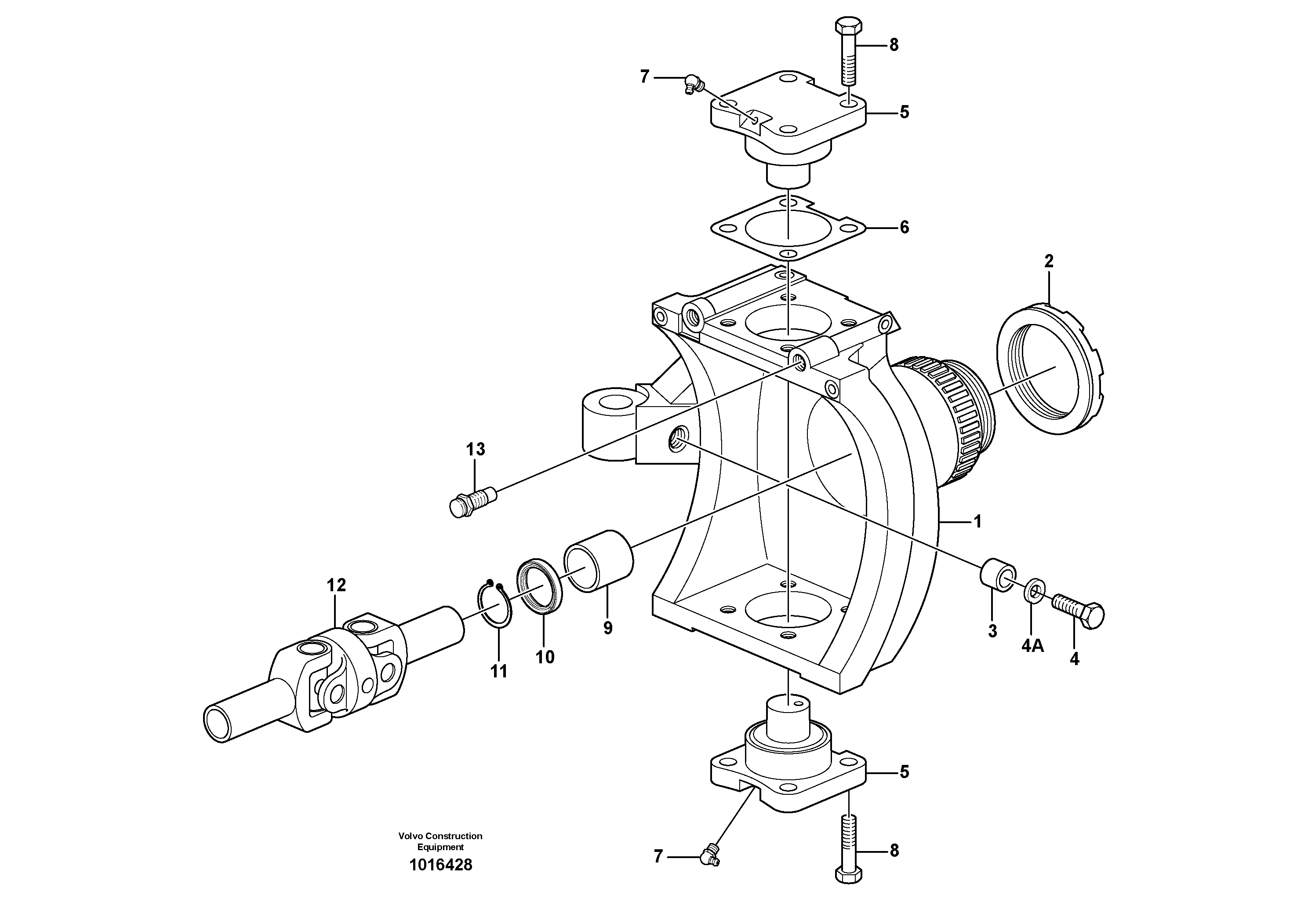 Схема запчастей Volvo EW160B - 37423 Front axle, Knuckle ret EW160B