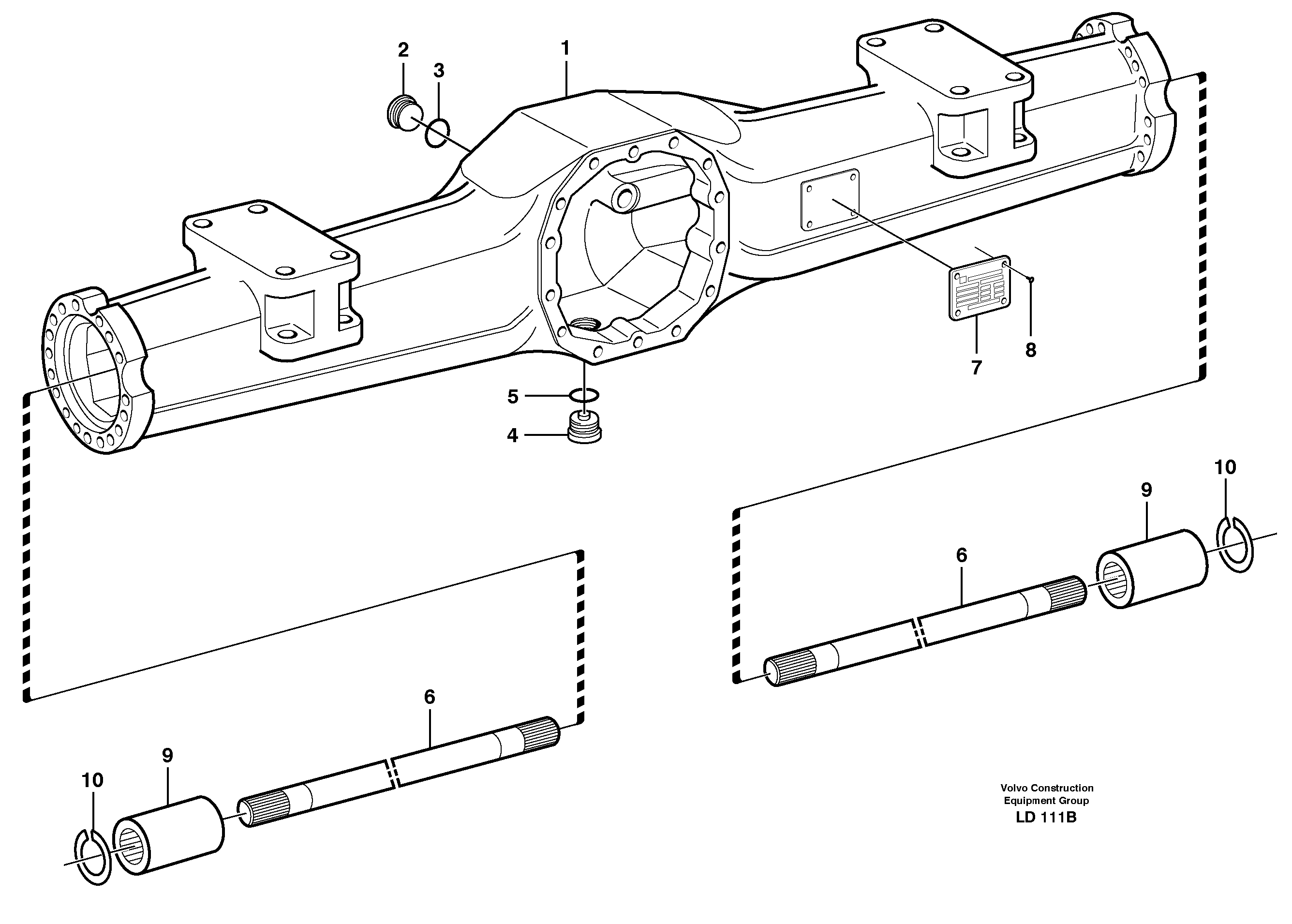 Схема запчастей Volvo EW160B - 37427 Rear axle, Axle casing EW160B