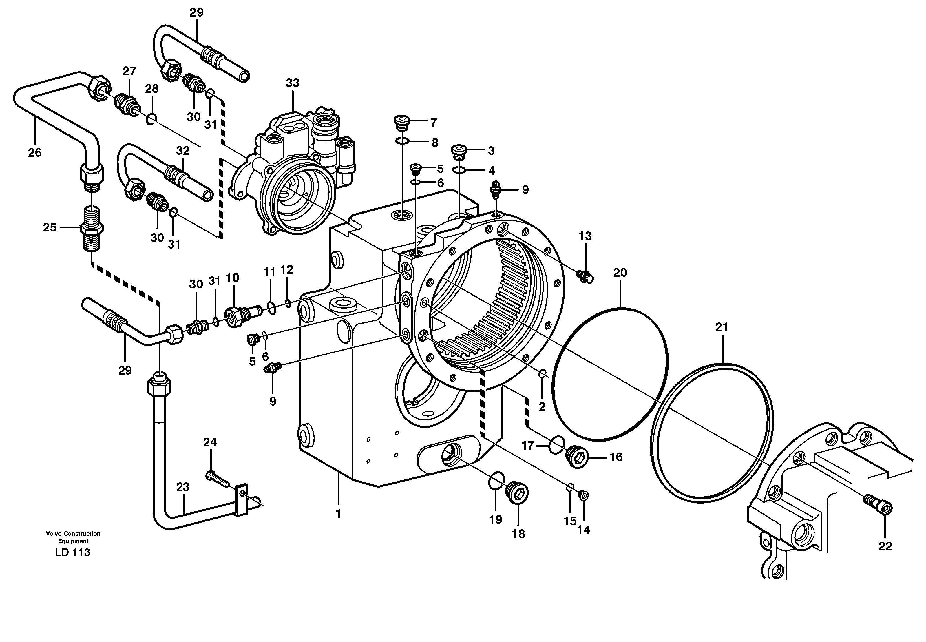 Схема запчастей Volvo EW160B - 37432 Rear axle, Gear box EW160B