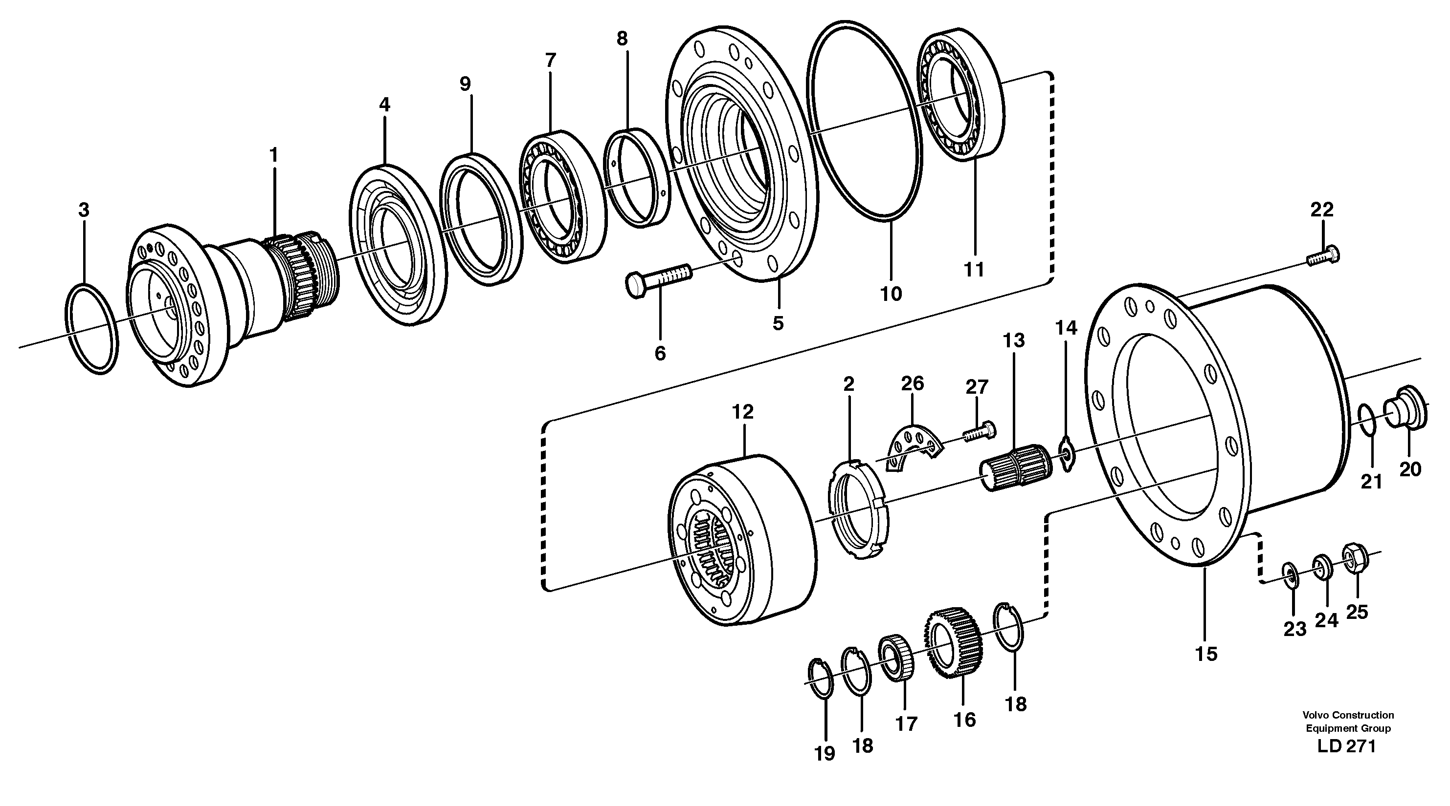 Схема запчастей Volvo EW160B - 37670 Hub retainer and planet carrier EW160B