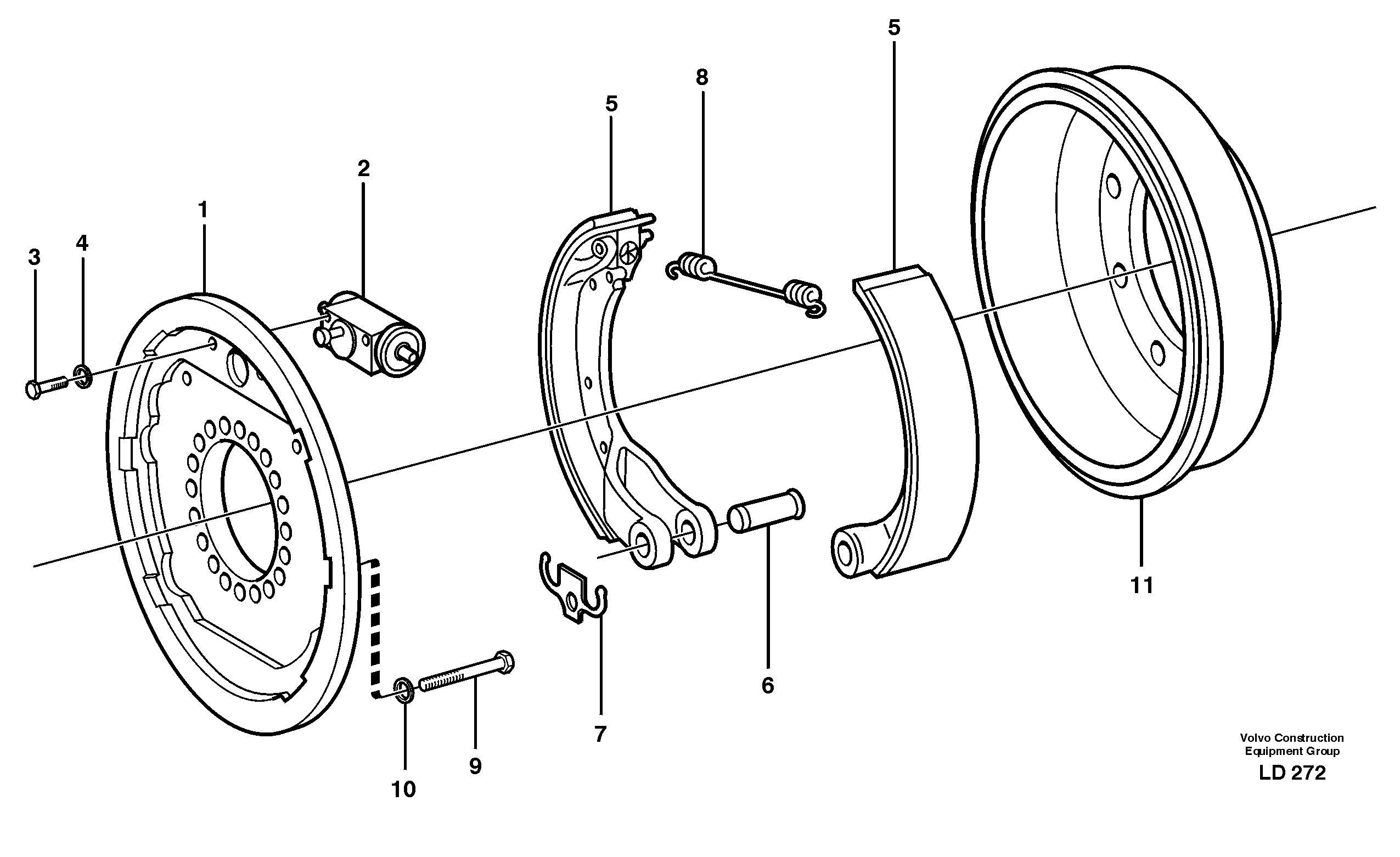 Схема запчастей Volvo EW160B - 28958 Drum brake, rear EW160B