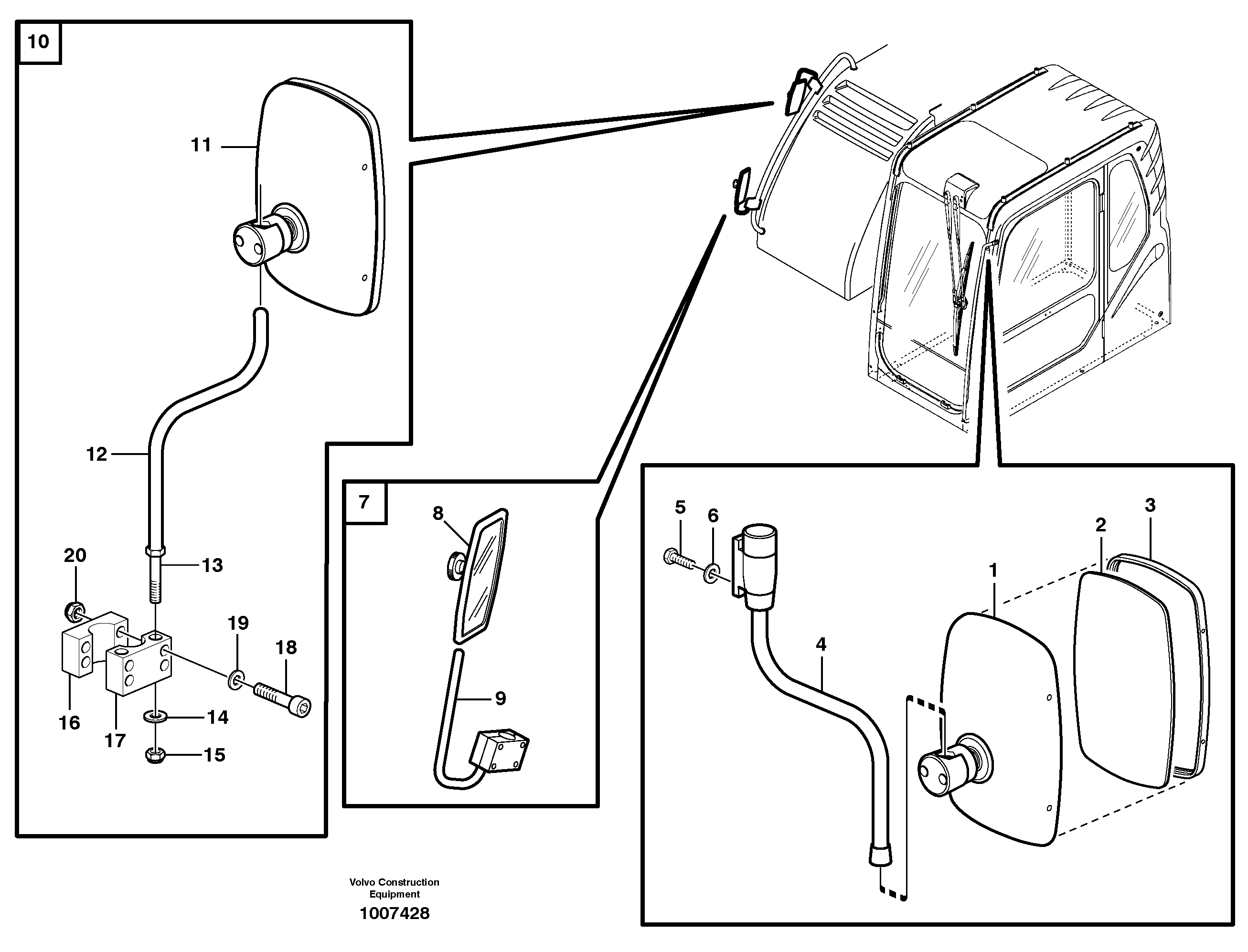 Схема запчастей Volvo EW160B - 56497 Rear view mirror EW160B