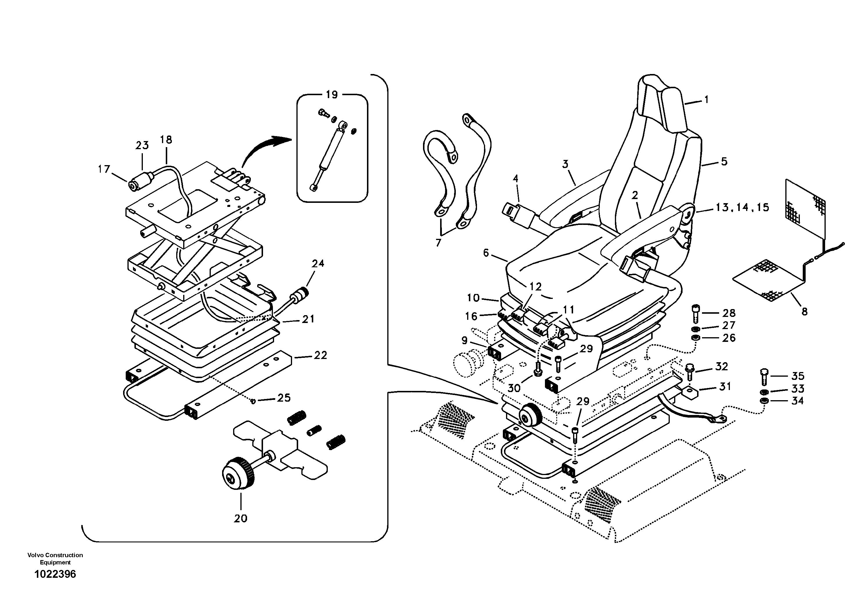 Схема запчастей Volvo EW160B - 76817 Operator seat with fitting parts EW160B