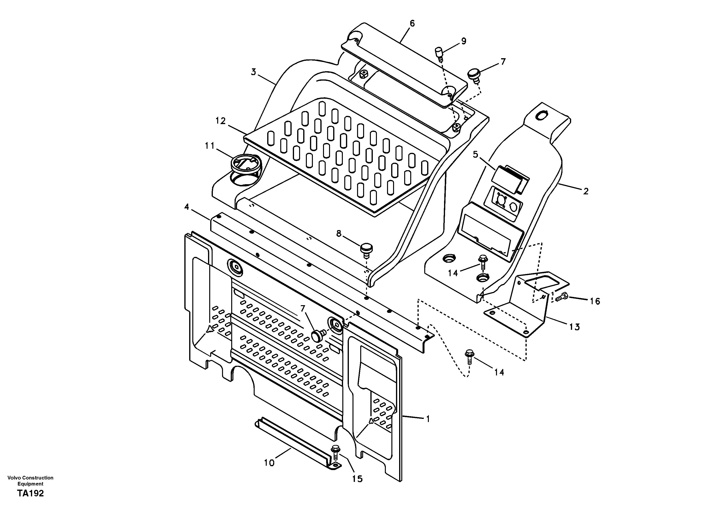 Схема запчастей Volvo EW160B - 37789 Instrument panel, radio panel EW160B