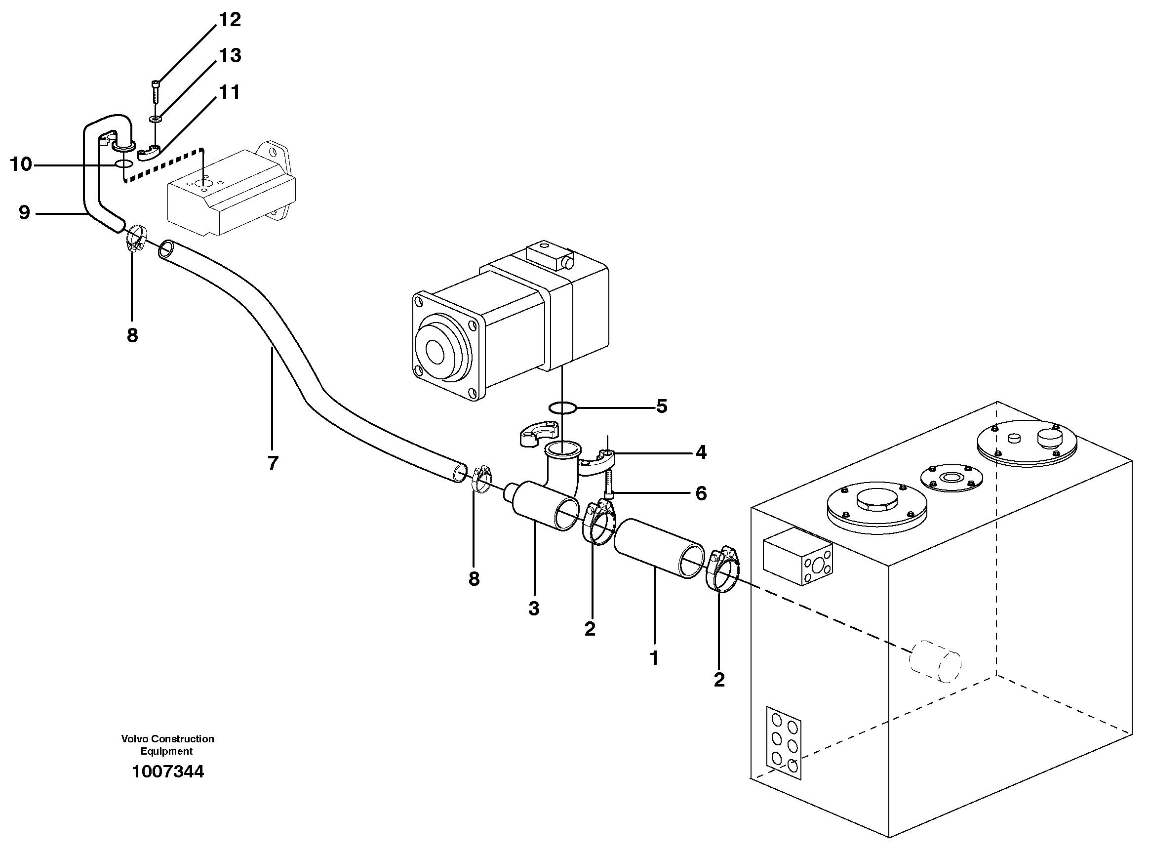 Схема запчастей Volvo EW160B - 37965 Hydraulic system suction lines EW160B