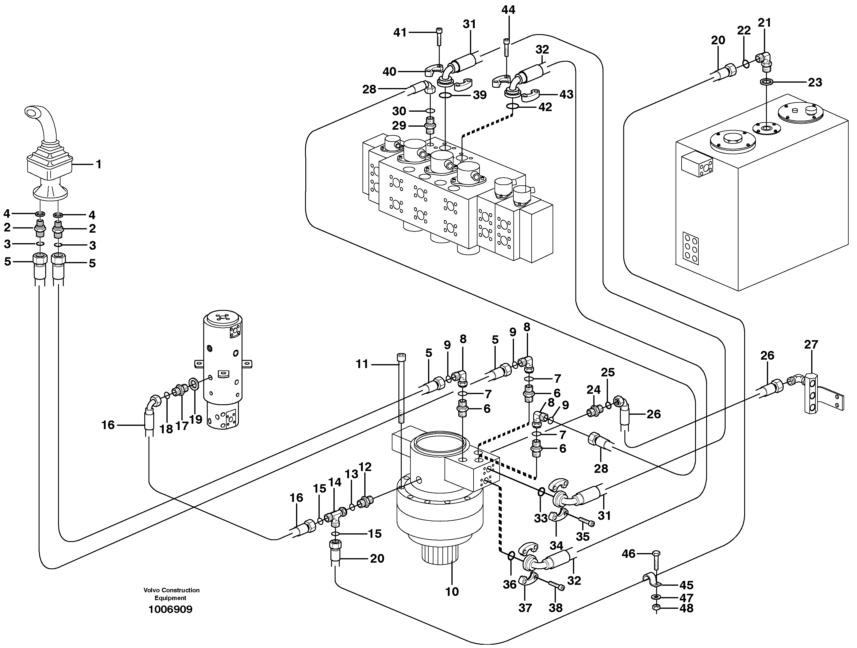 Схема запчастей Volvo EW160B - 102411 Servo hydraulics, Slewing EW160B