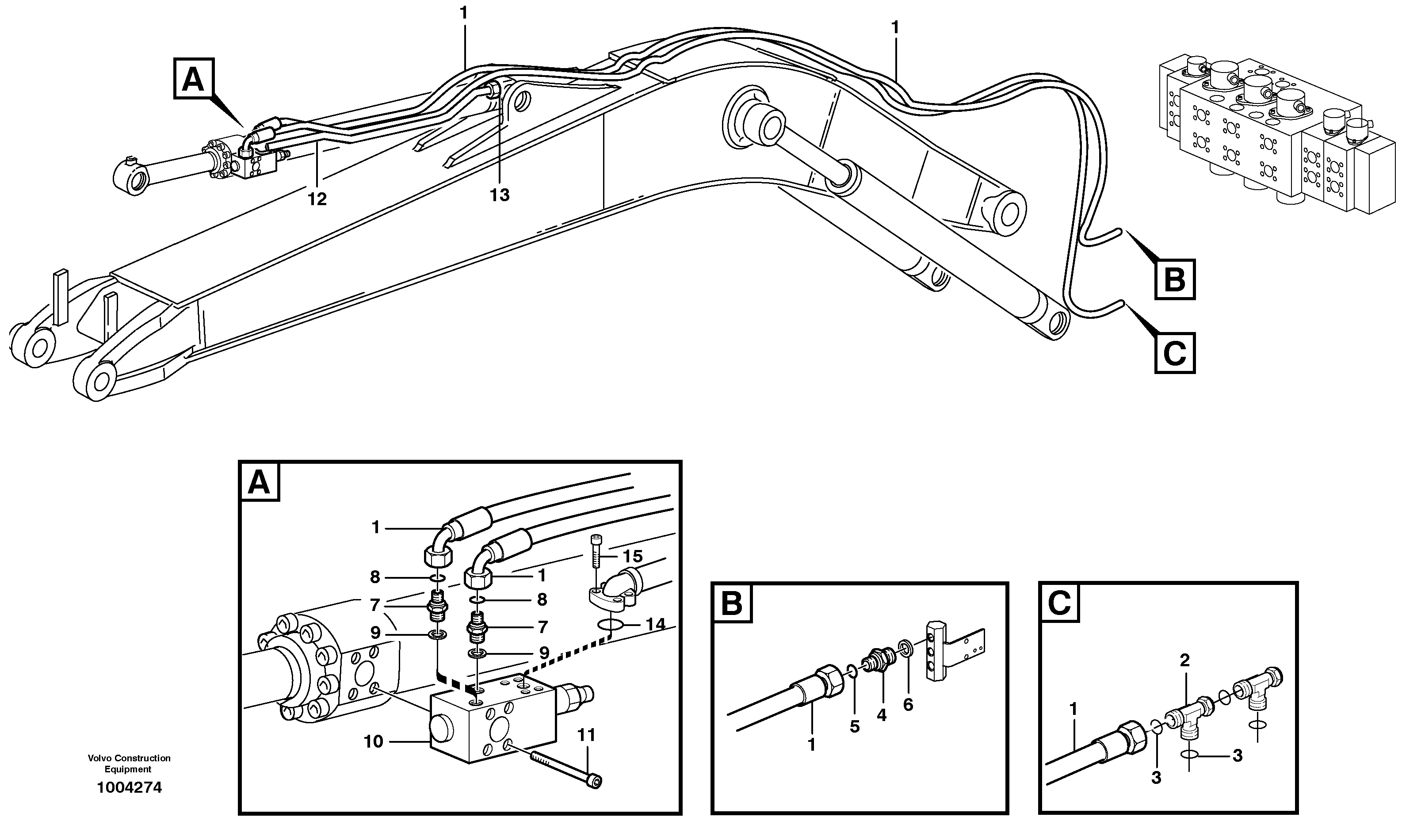 Схема запчастей Volvo EW160B - 18534 Servo hydraulics, Hose break valve EW160B