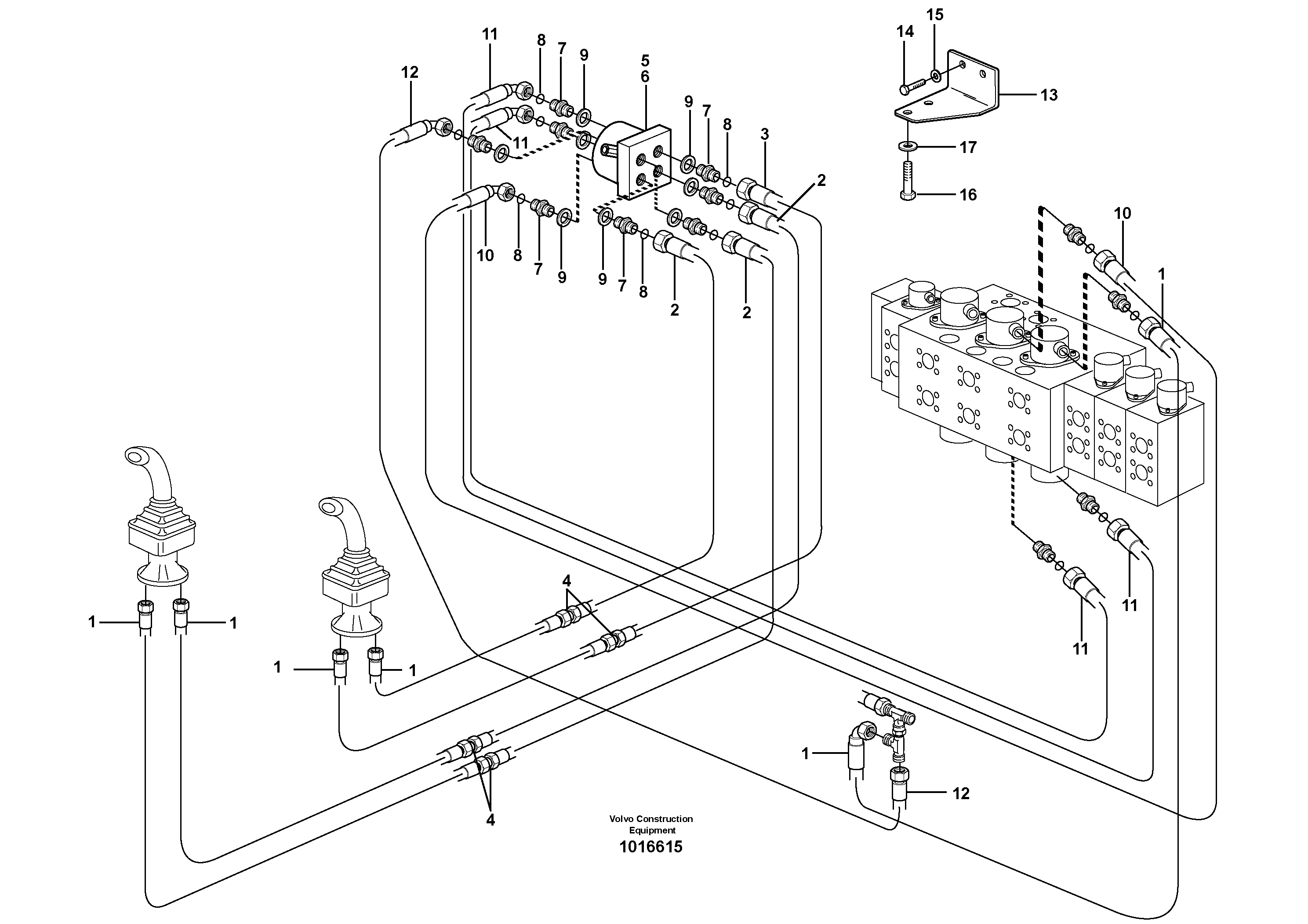 Схема запчастей Volvo EW160B - 18972 Servo hydraulics, boom, dipper arm EW160B