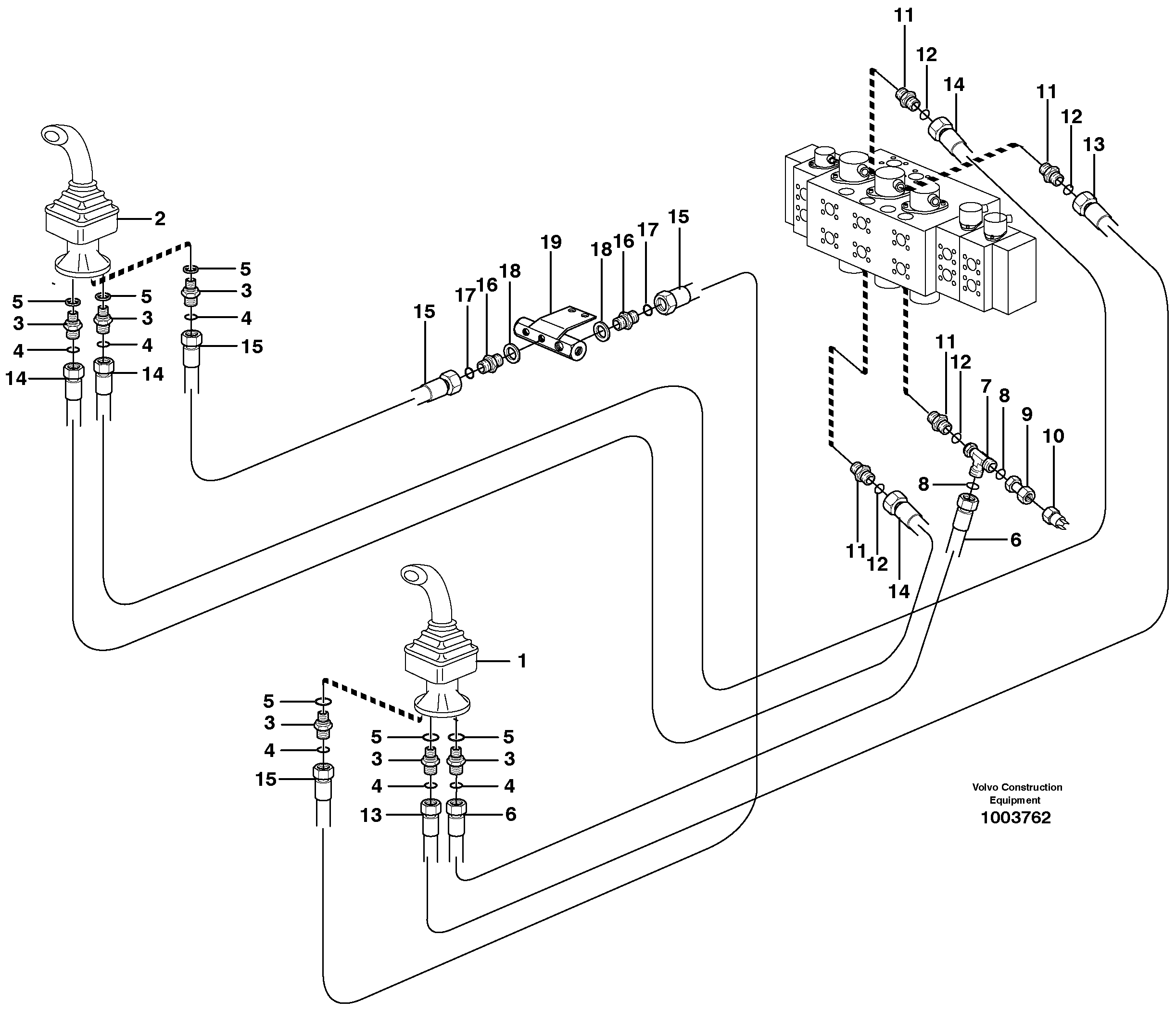 Схема запчастей Volvo EW160B - 37983 Servo hydraulics, boom, dipper arm EW160B