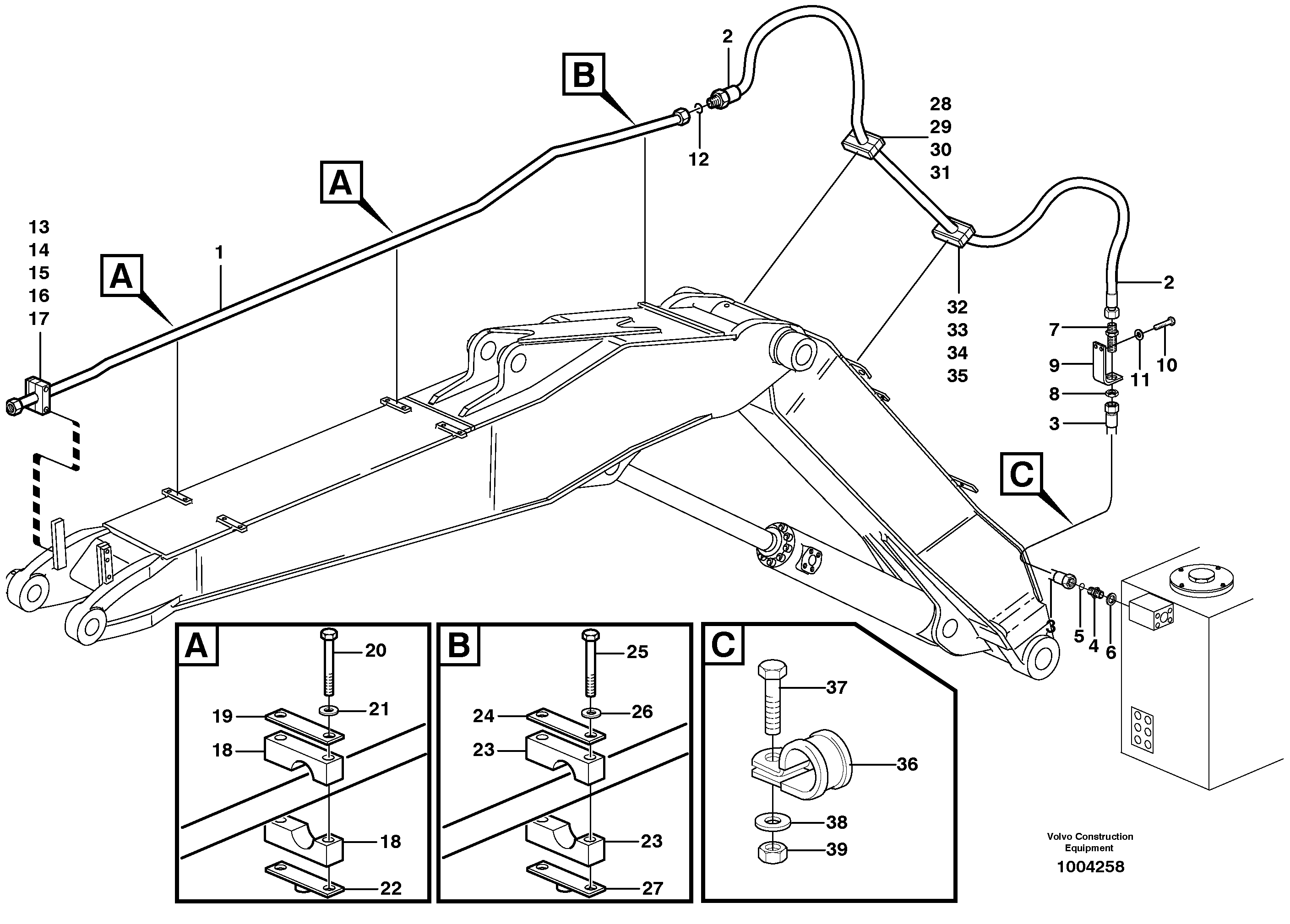 Схема запчастей Volvo EW160B - 45798 Hammer hydraulics on adjustable boom, return line EW160B