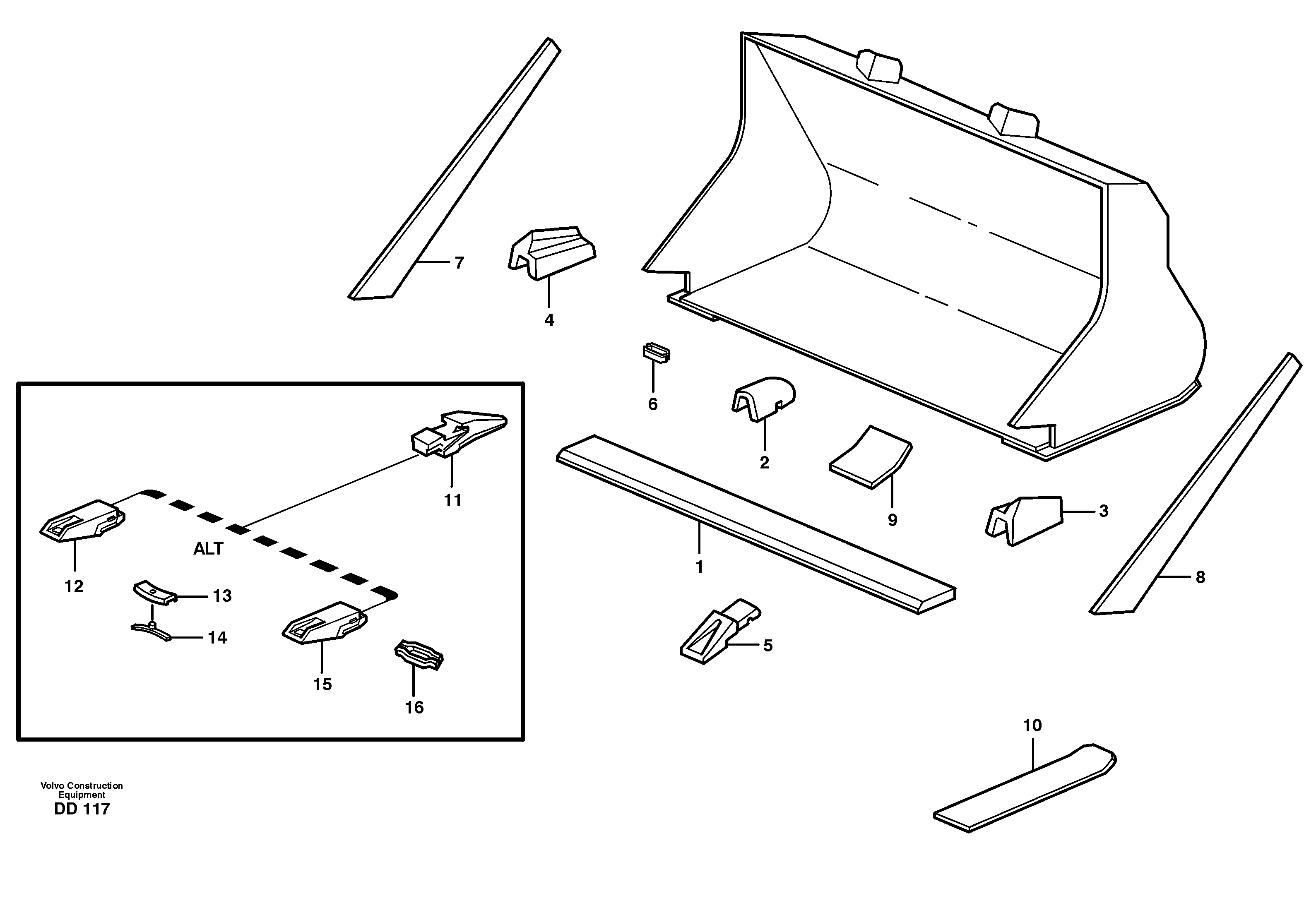 Схема запчастей Volvo EW160B - 18562 Bucket, straight with teeth ATTACHMENTS ATTACHMENTS BUCKETS