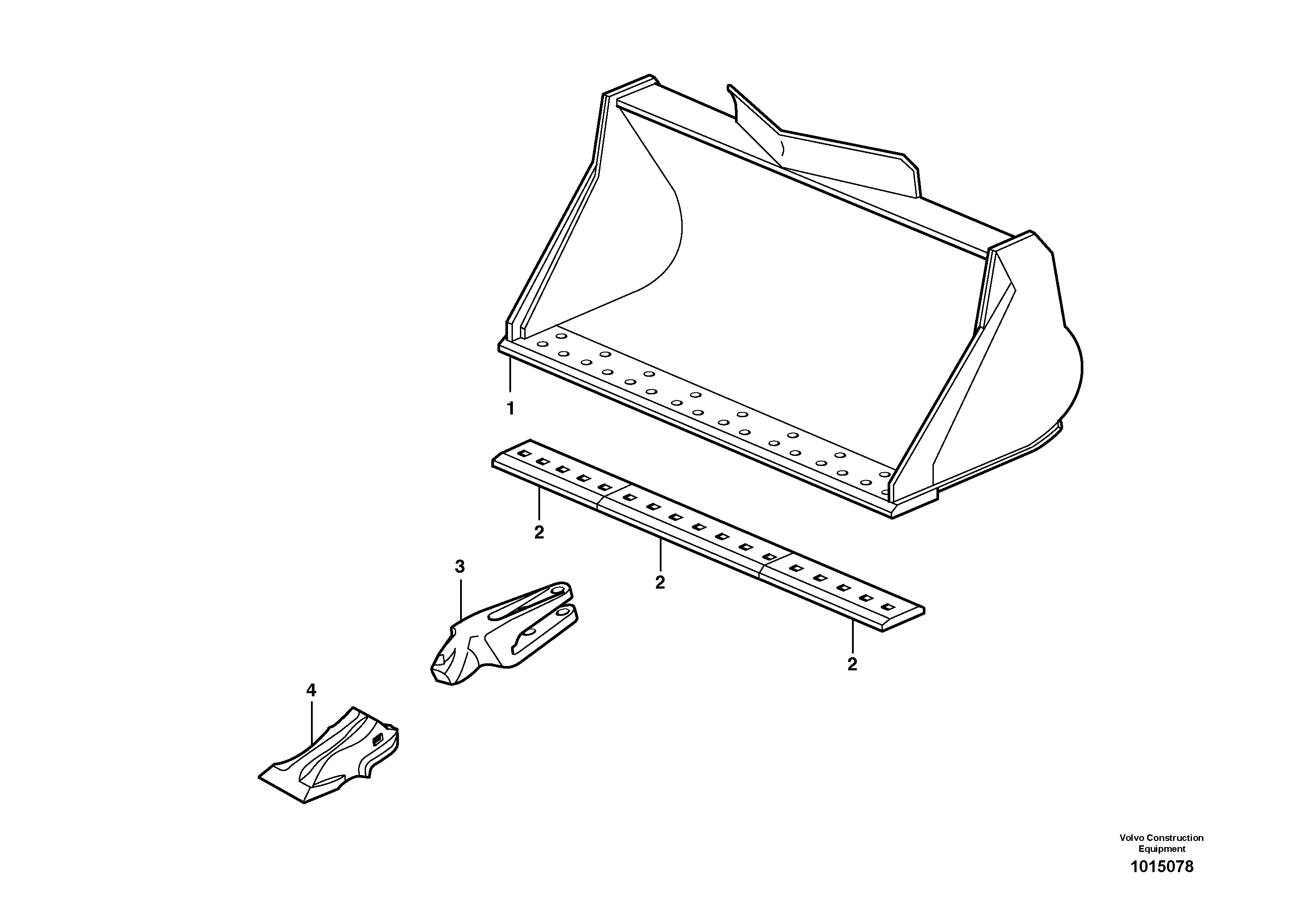Схема запчастей Volvo EW160B - 22333 Bucket, straight lip, alt. edge savers or teeth ATTACHMENTS ATTACHMENTS BUCKETS