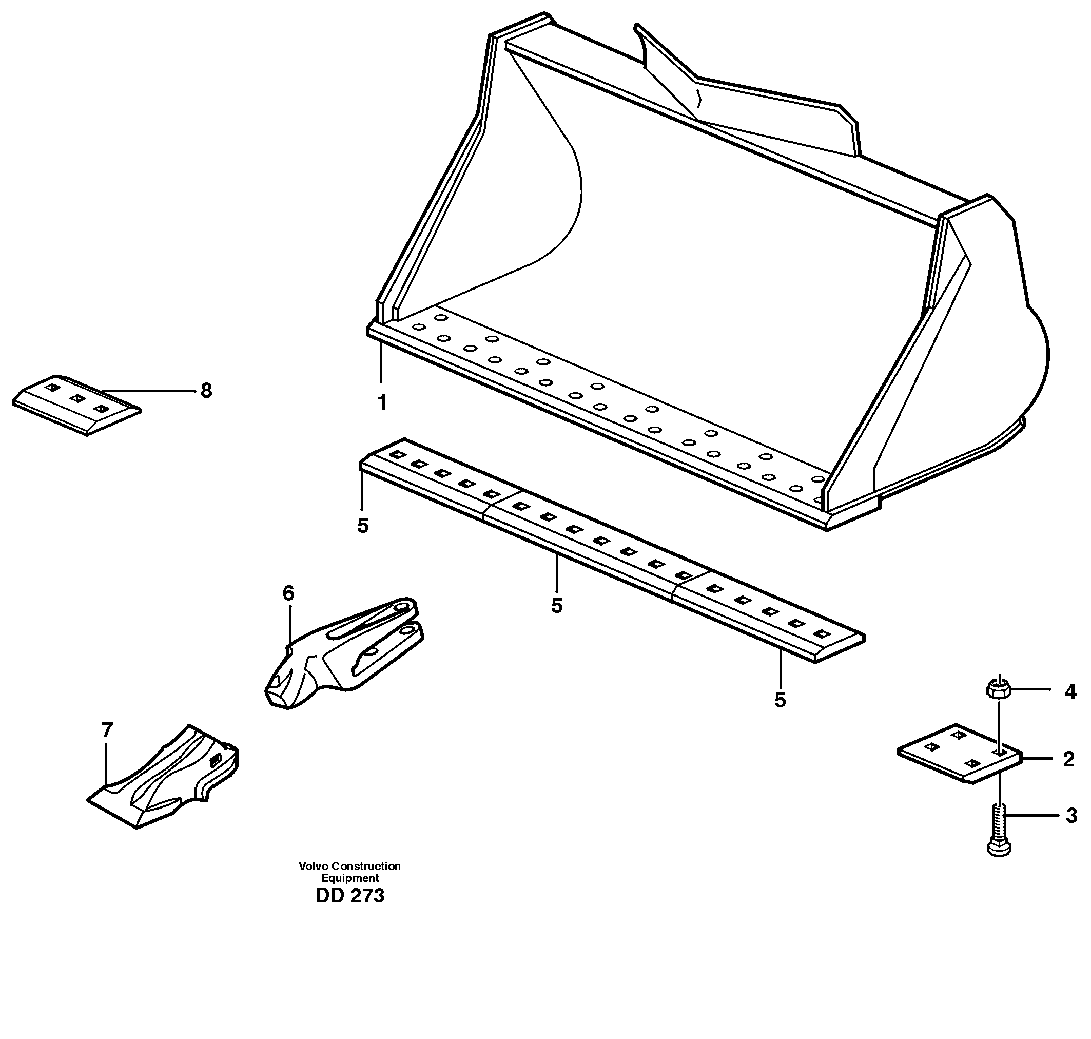 Схема запчастей Volvo EW160B - 22449 Bucket, straight lip, alt. edge savers or teeth ATTACHMENTS ATTACHMENTS BUCKETS