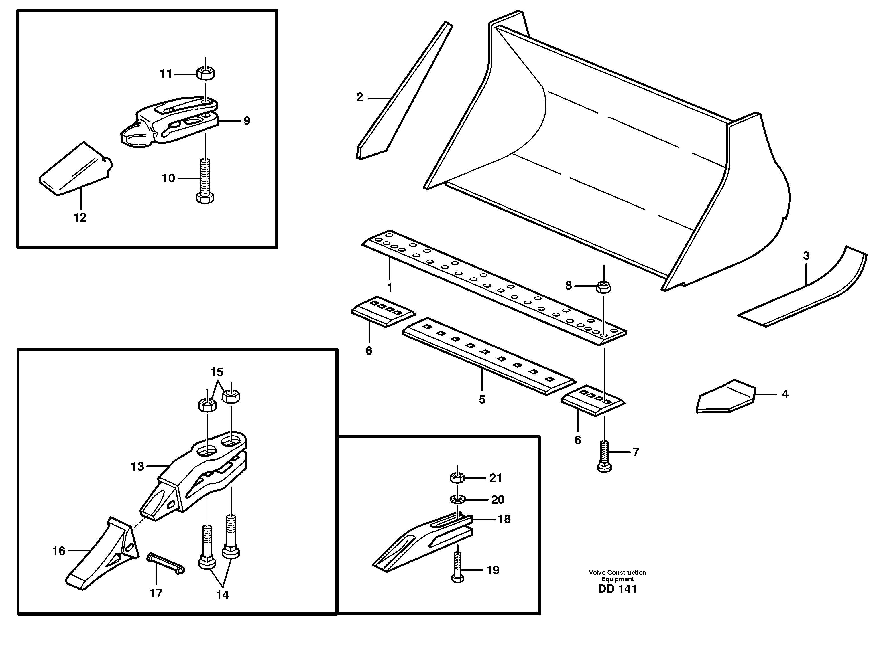 Схема запчастей Volvo EW160B - 53476 Bucket, straight lip, alt. edge savers or teeth ATTACHMENTS ATTACHMENTS BUCKETS