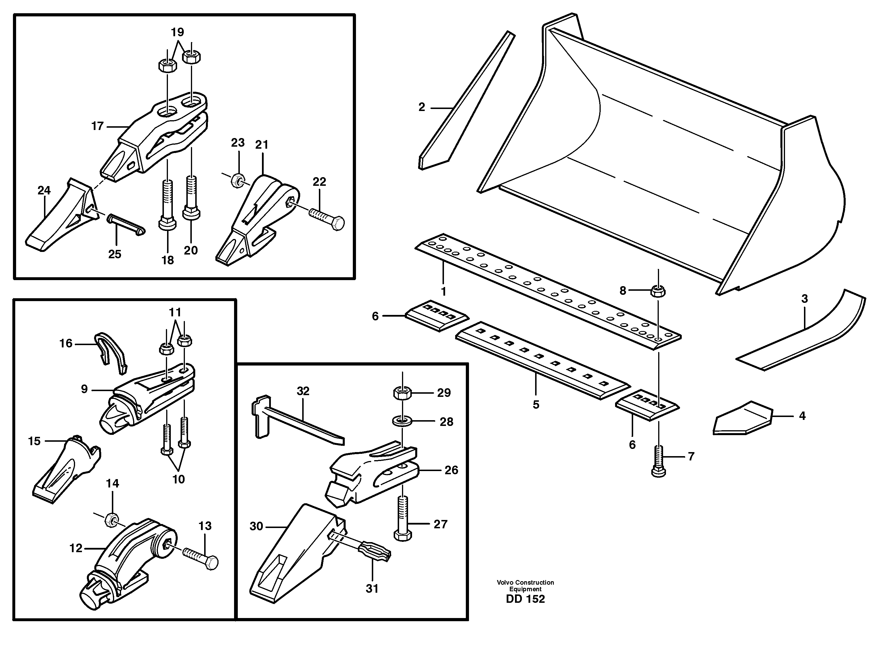 Схема запчастей Volvo EW160B - 67935 Bucket, straight lip, alt. edge savers or teeth ATTACHMENTS ATTACHMENTS BUCKETS
