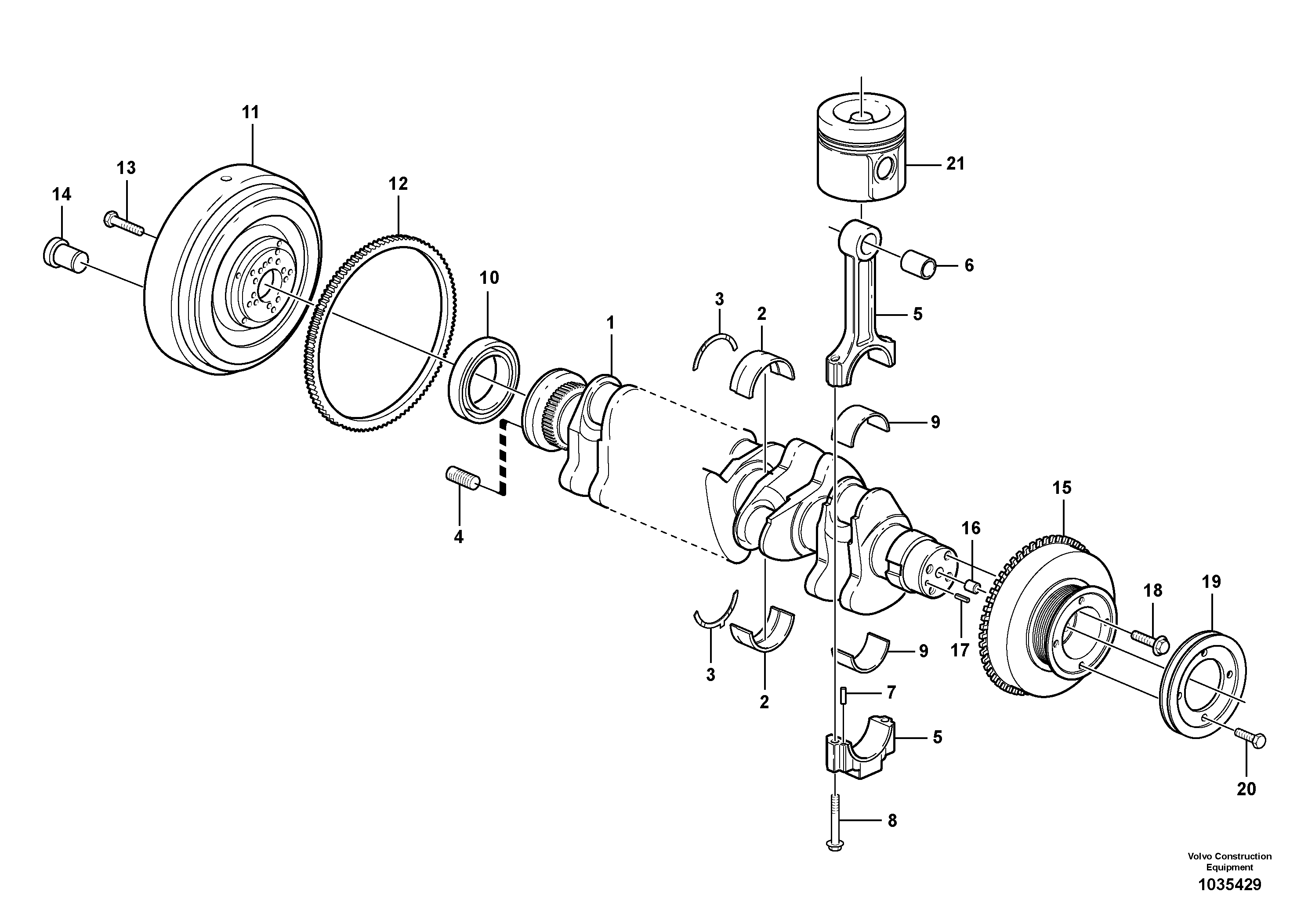Схема запчастей Volvo EW160B - 81553 Crankshaft and related parts EW160B