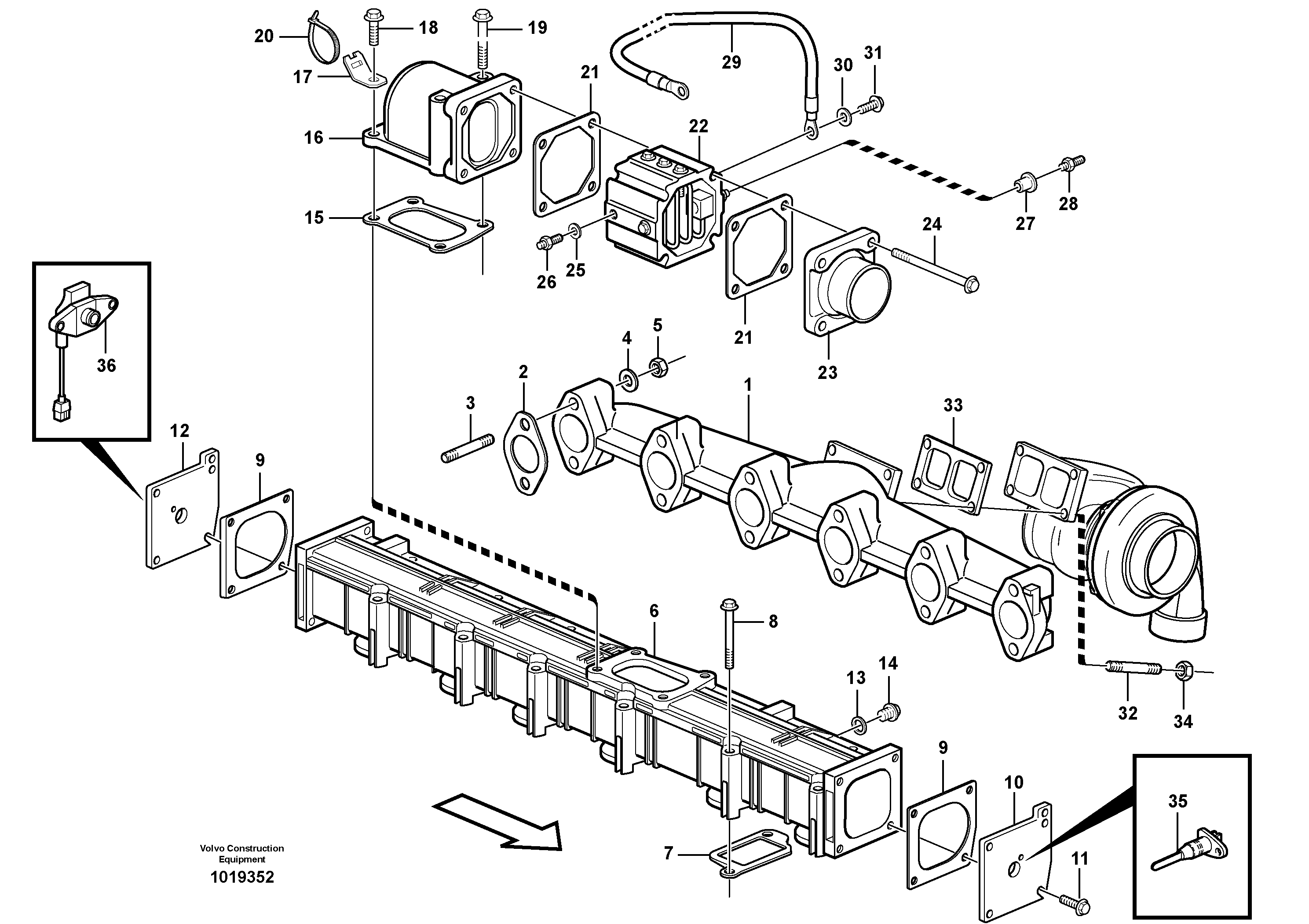 Схема запчастей Volvo EW160B - 18652 Inlet manifold and exhaust manifold EW160B