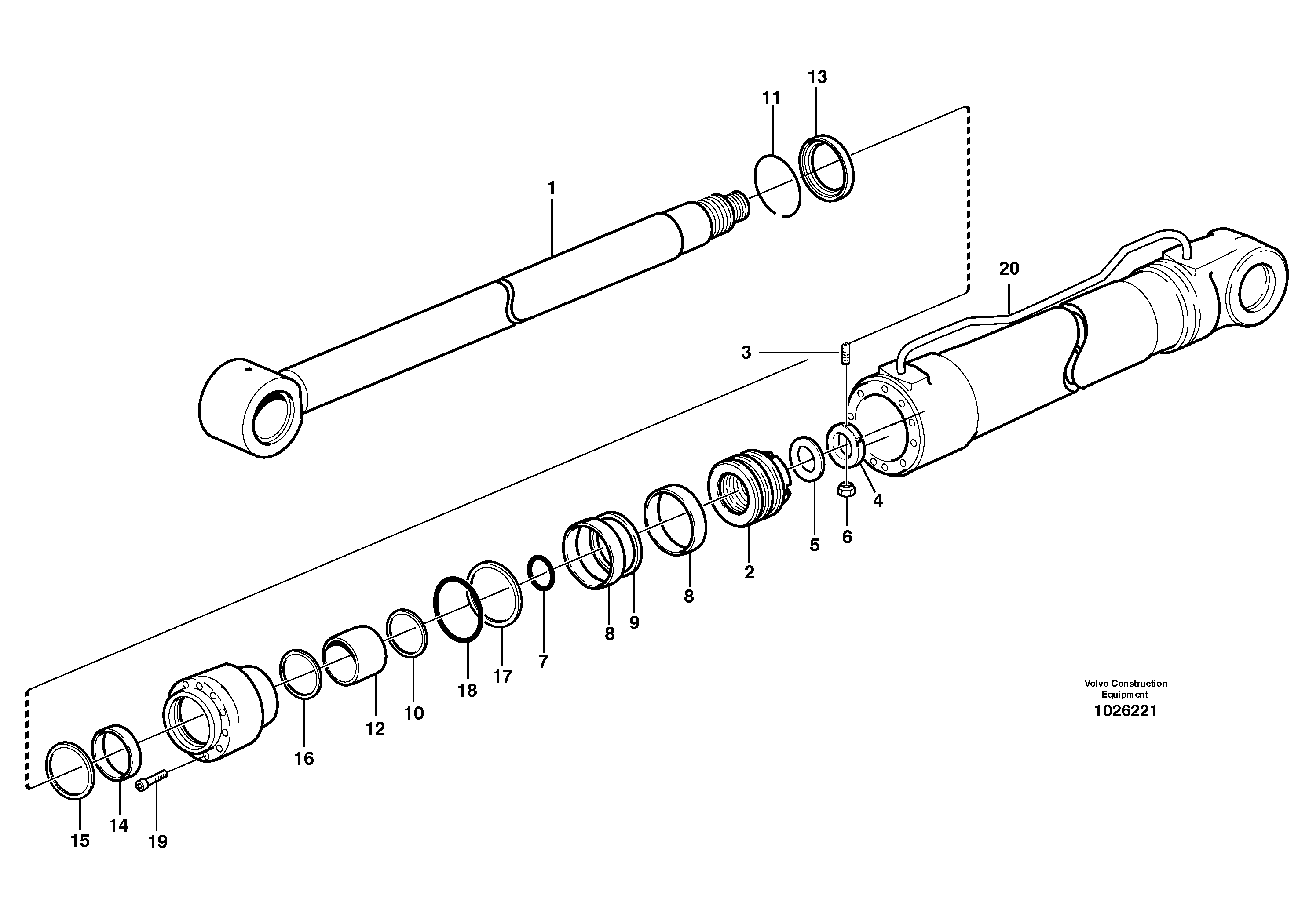 Схема запчастей Volvo EW180B - 3701 Hydraulic cylinder, stabilisor EW180B