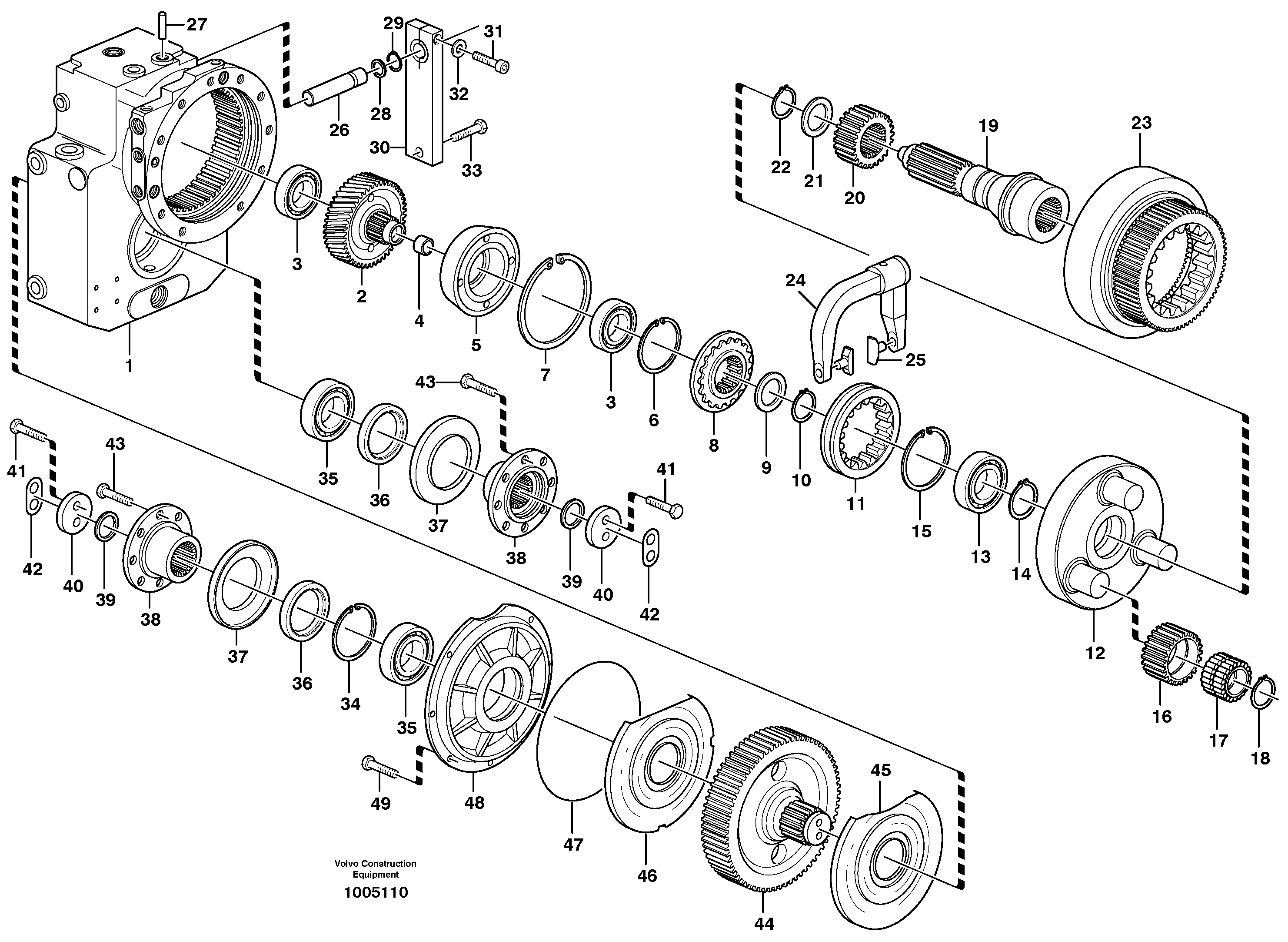 Схема запчастей Volvo EW180B - 41915 Transfer case, gears and shafts EW180B