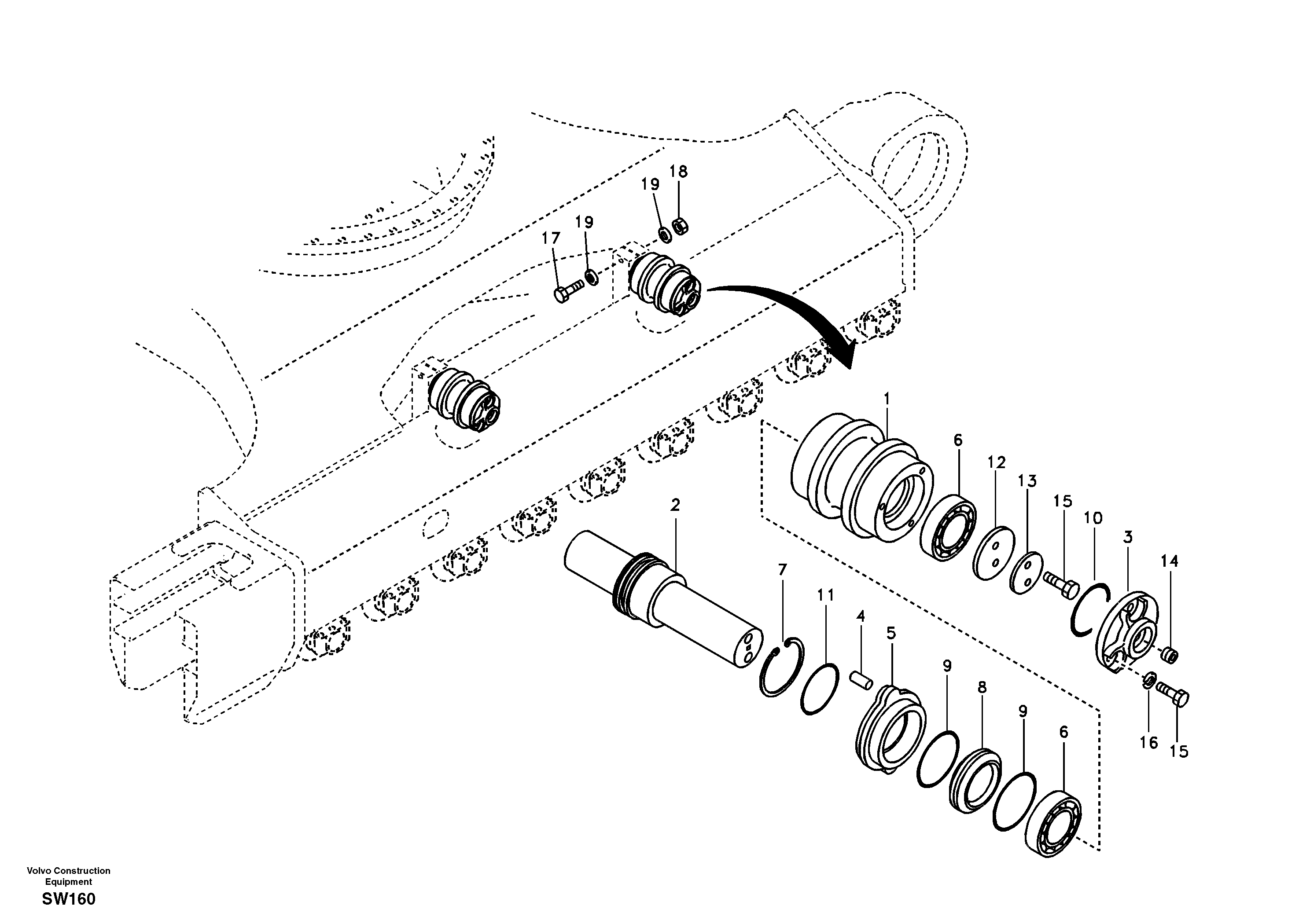 Схема запчастей Volvo EC330B - 93334 Top roller EC330B SER NO INT 10713- EU&NA 80001-